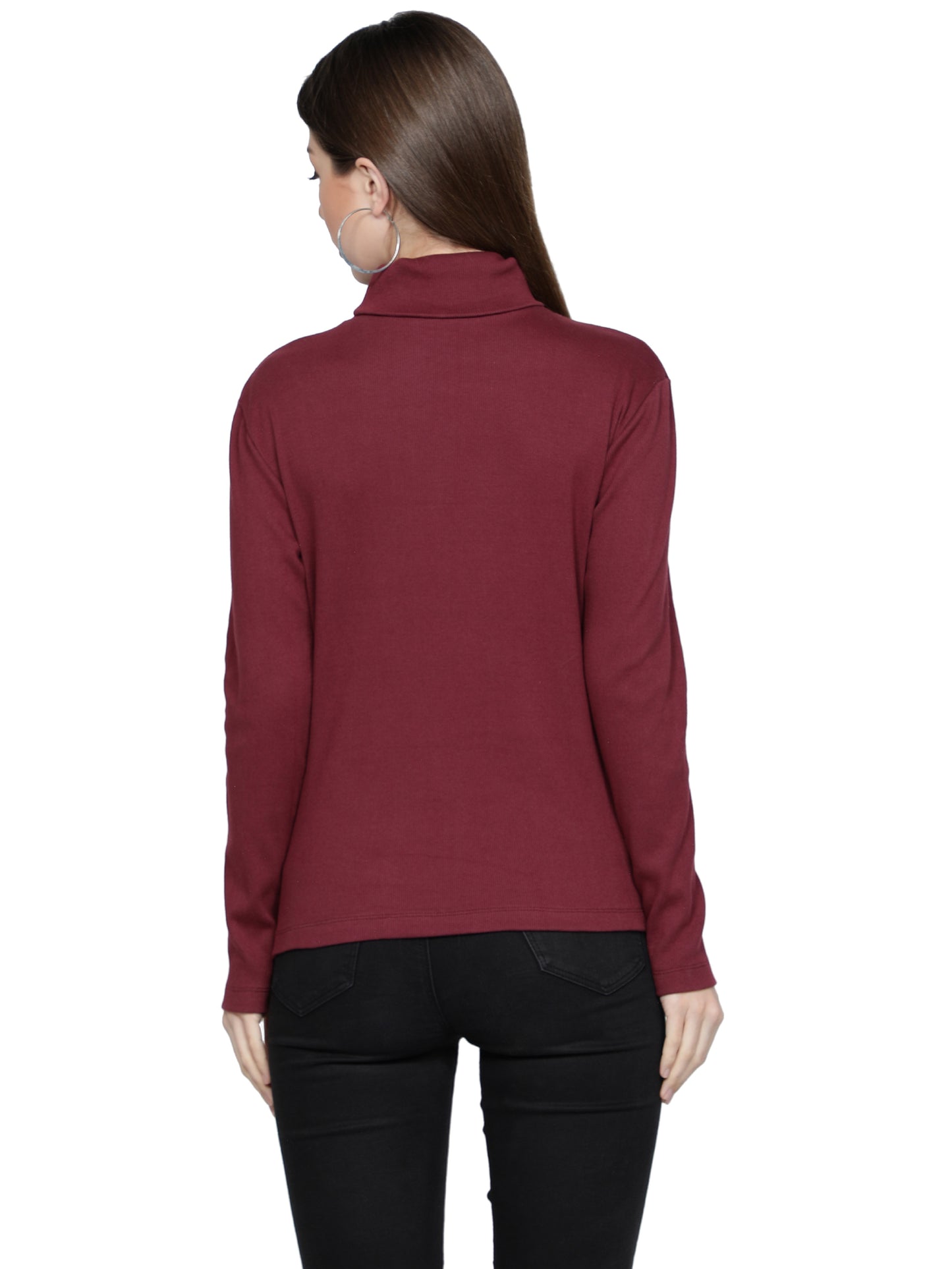 NUEVOSDAMAS Full Sleeve Solid Highneck Pullover Sweater for Women Maroon