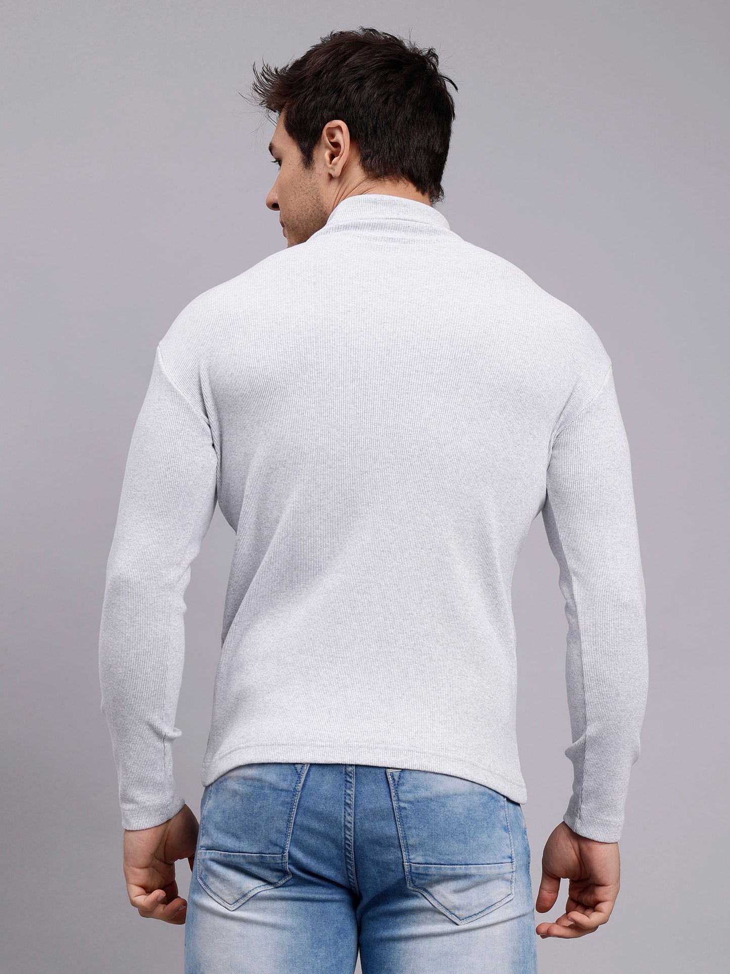 NUEVOSPORTA Mens Melange Grey Turtle Neck Rib Sweater | Basic High Neck Sweater | Plain Jumper