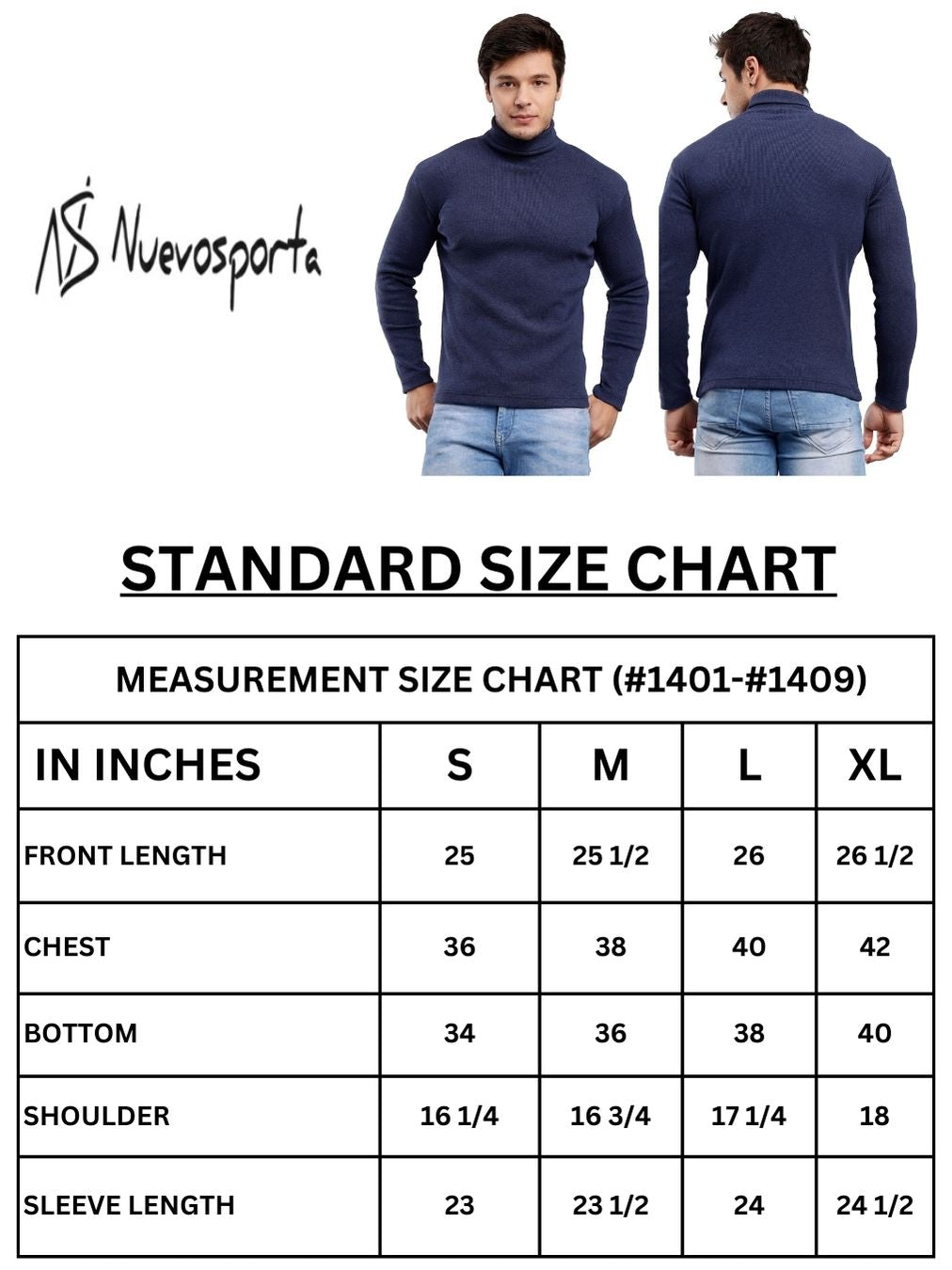 NUEVOSPORTA Mens Solid Blue Turtle Neck Rib Sweater | Basic High Neck Sweater | Plain Jumper