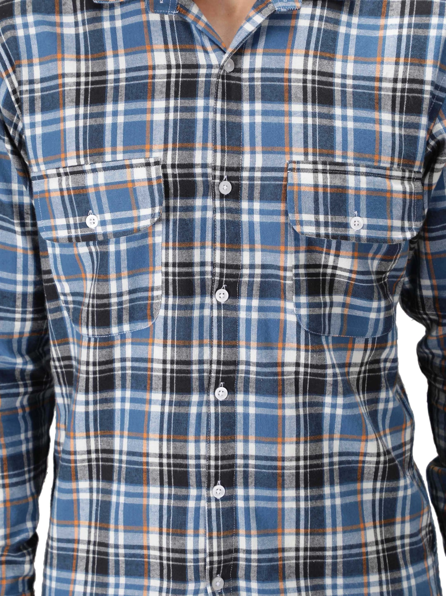 NUEVOSPORTA Pure Cotton Check Pattern Men's Full Sleeve Shirt_Blue/Black