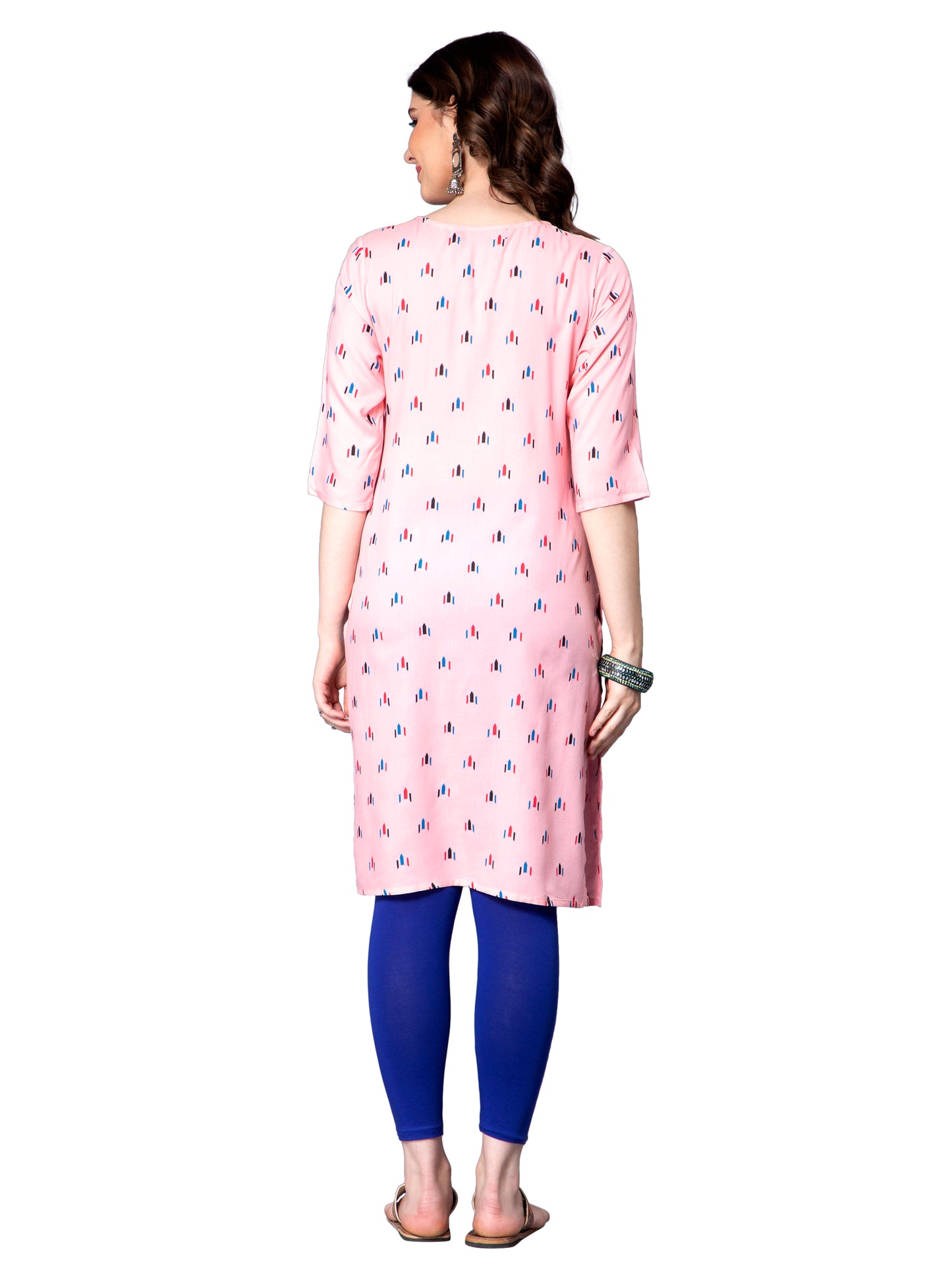 NUEVOSDAMAS Women Geometrical Printed Rayon Pink Kurti