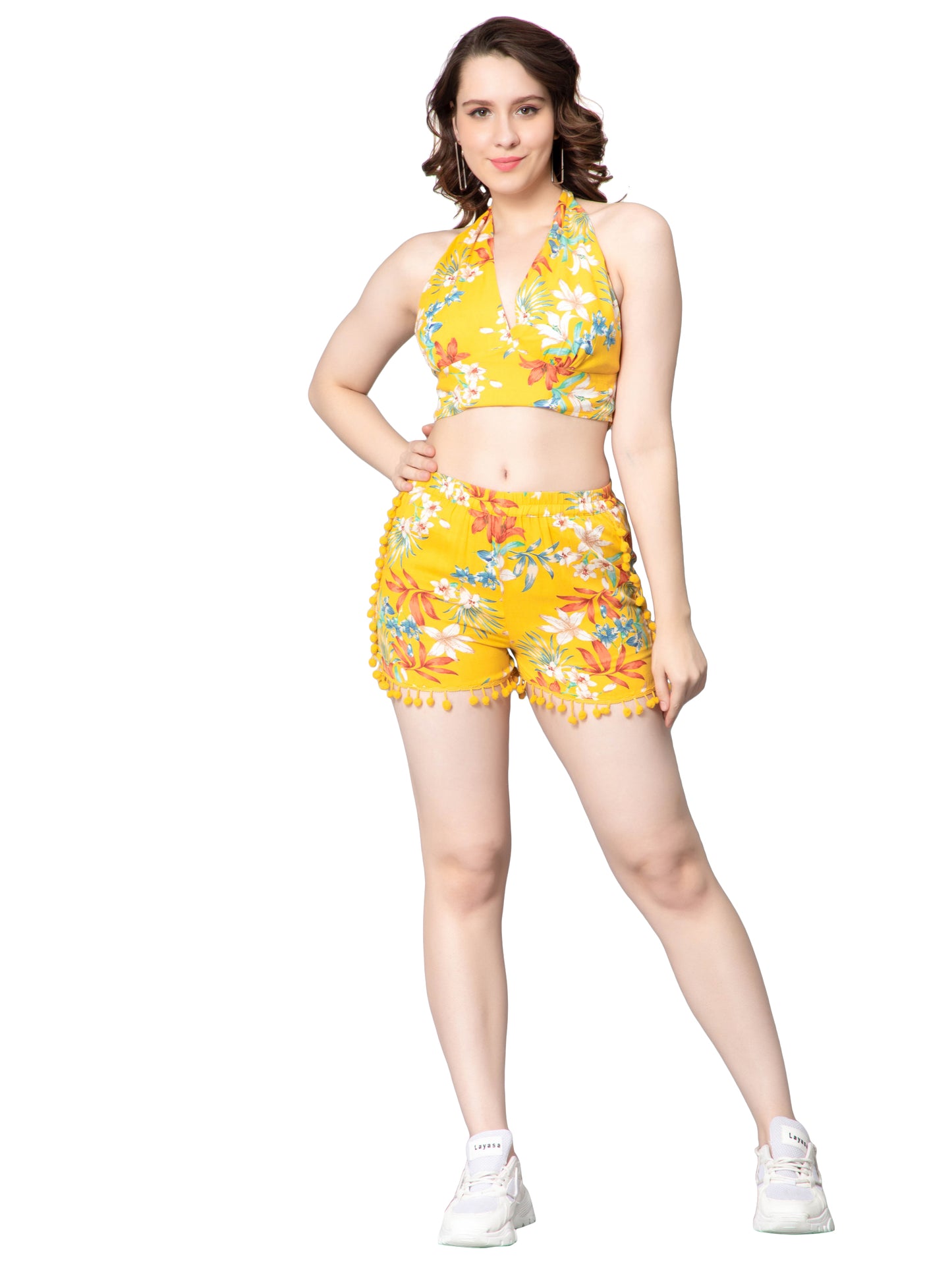 NUEVOSDAMAS Women Tropical Printed Co-Ord Set Mustard