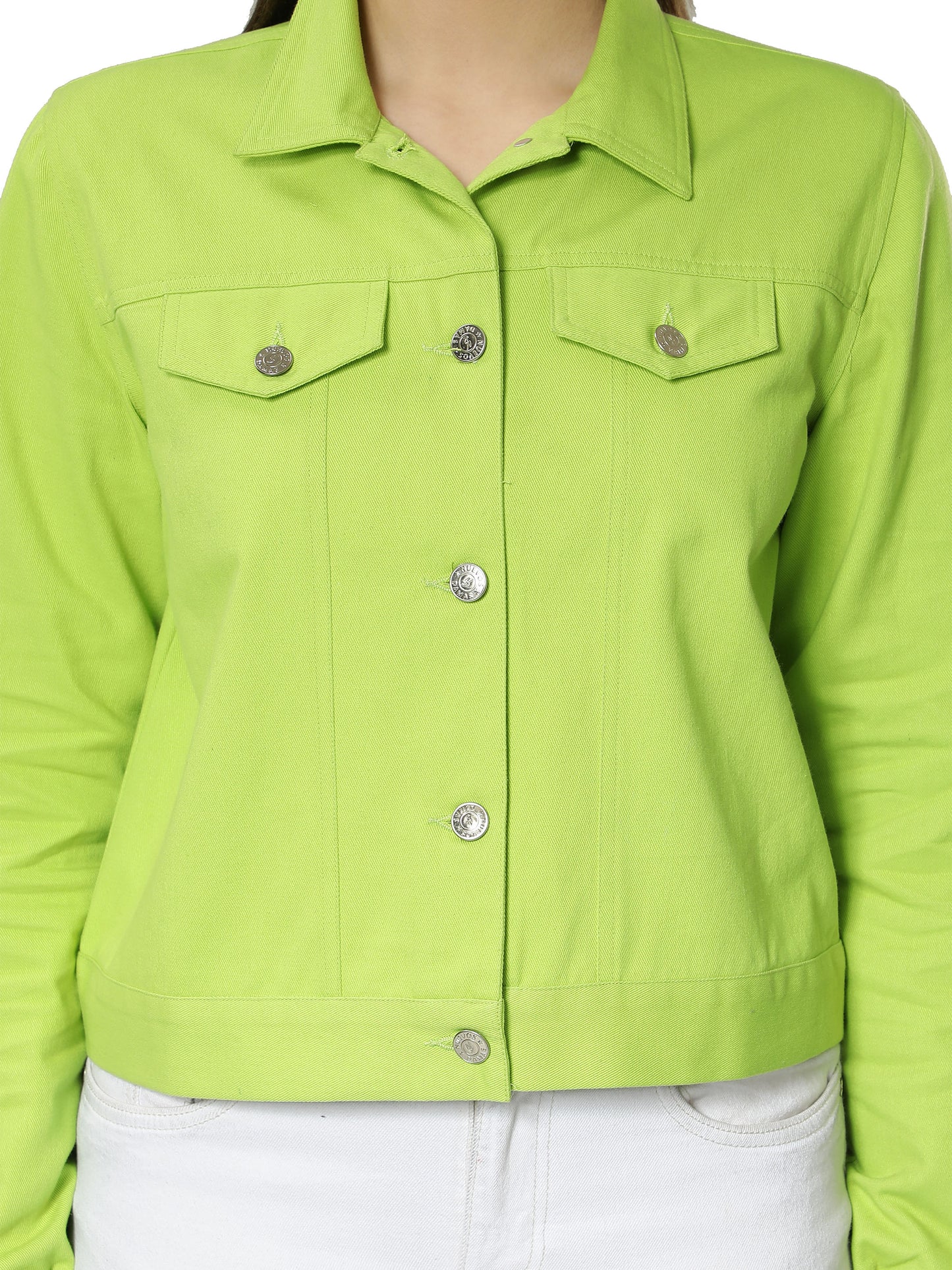 NUEVOSDAMAS Women Solid Lime Cotton Denim Jacket