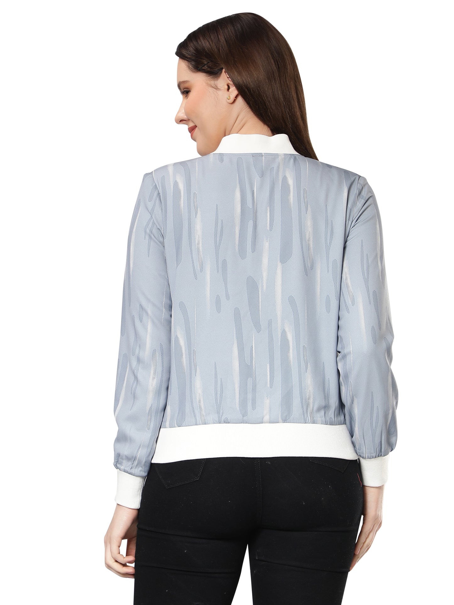 NUEVOSDAMAS Women Abstract Printed Grey Bomber Jacket