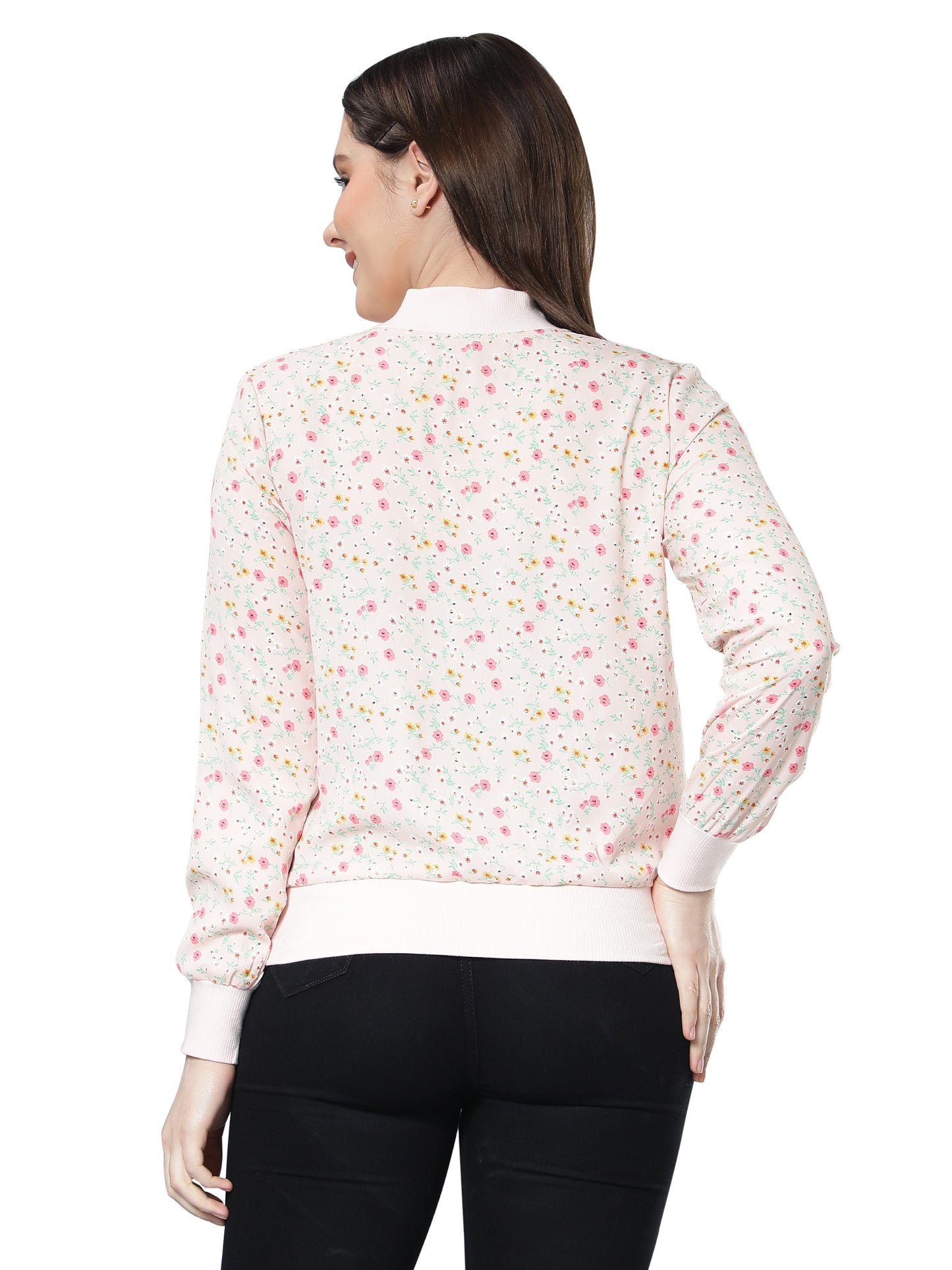 NUEVOSDAMAS Women Floral Printed Light Pink Bomber Jacket