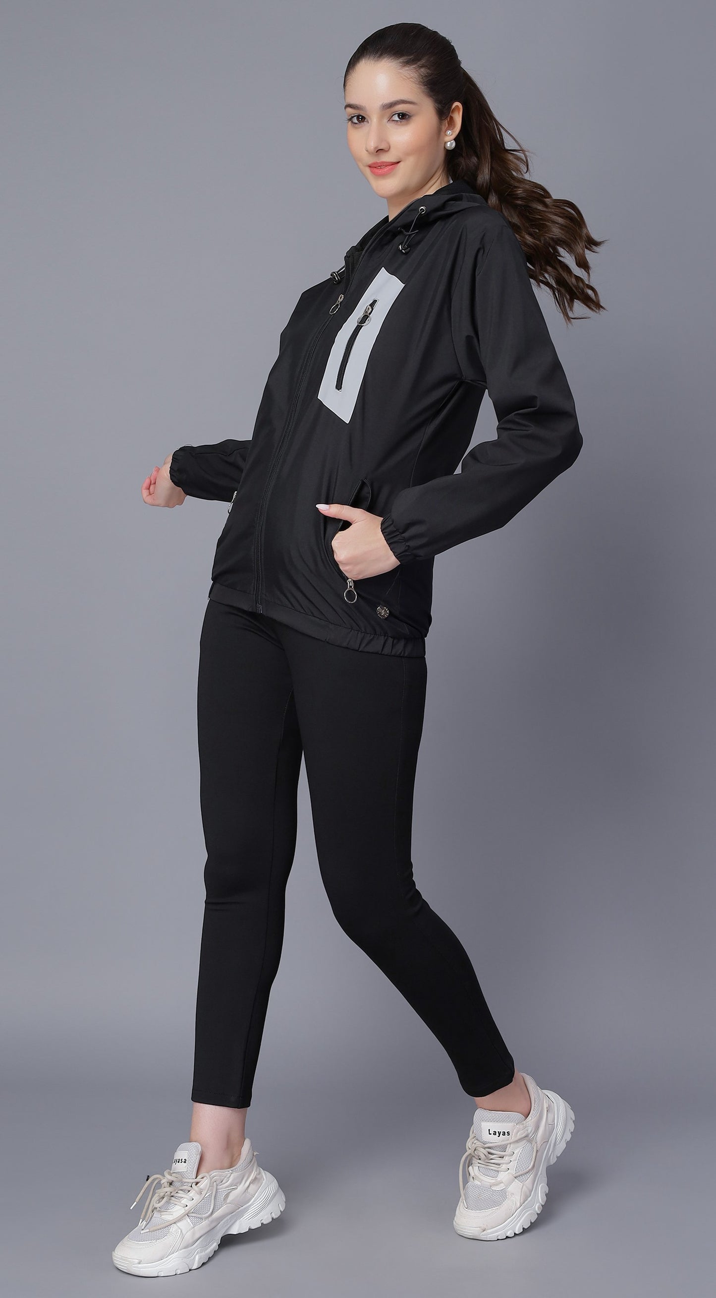 NUEVOSDAMAS Women Solid Black Hooded Bomber Jacket