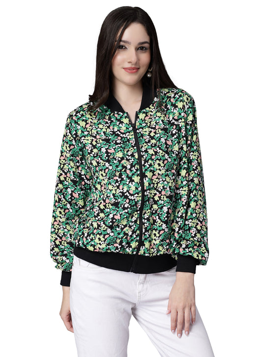 NUEVOSDAMAS Women Floral Printed Multi Color Bomber Jacket