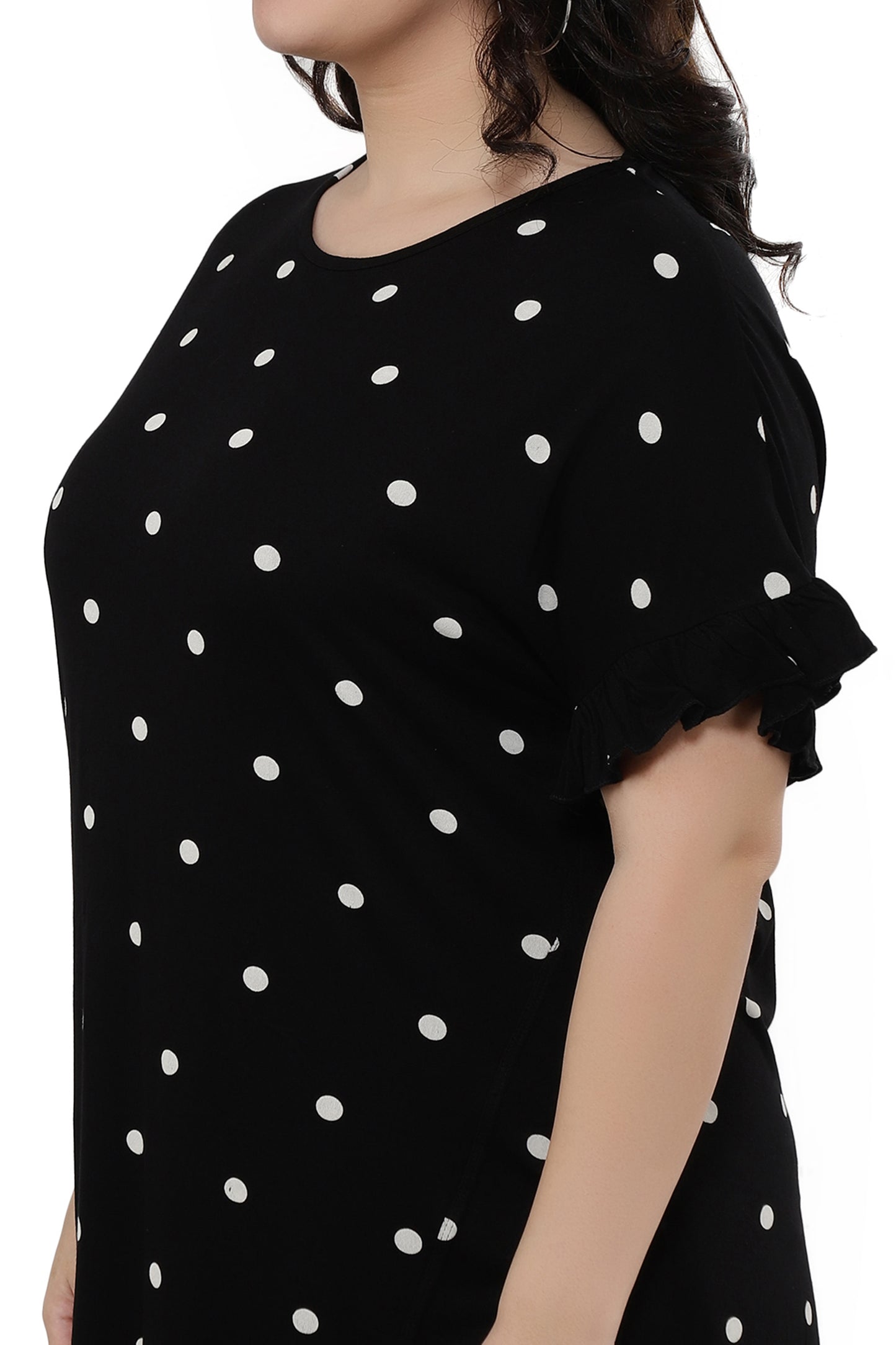 NUEVOSDAMAS Women Black Polka Dot Half Sleeve Over Size Tshirts