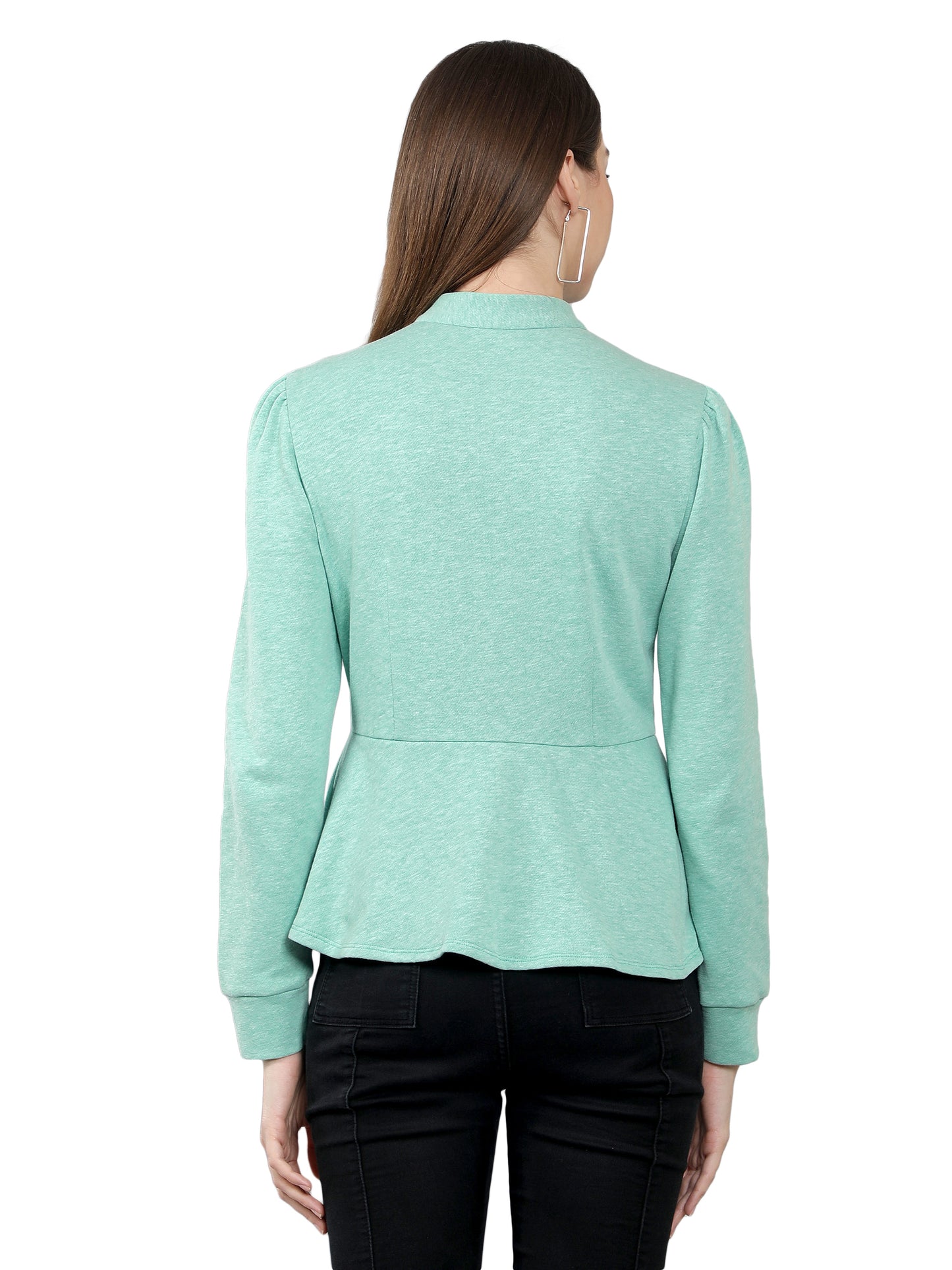 NUEVOSDAMAS Women Solid Peplum Jacket - Mint Green