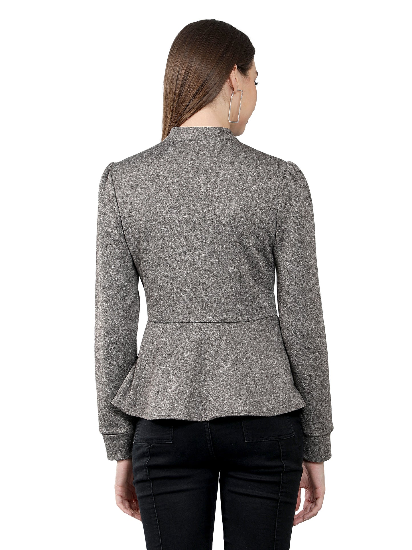 NUEVOSDAMAS Women Solid Peplum Jacket - Grey