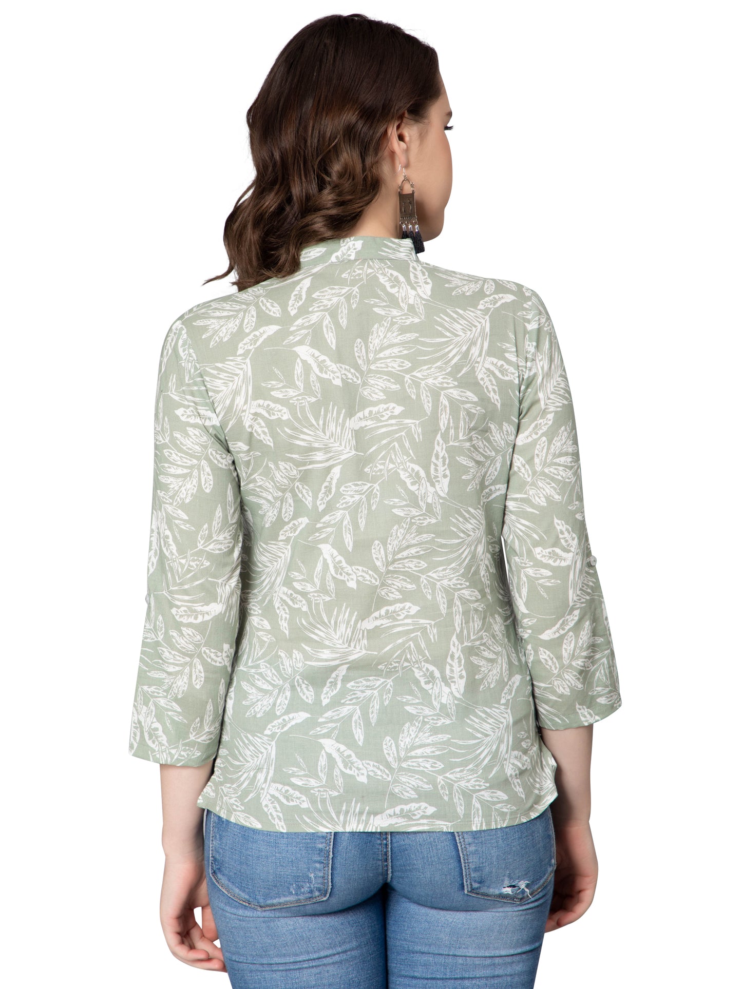 NUEVOSDAMAS Women Cotton Tropical Print Light Green Kurta Top