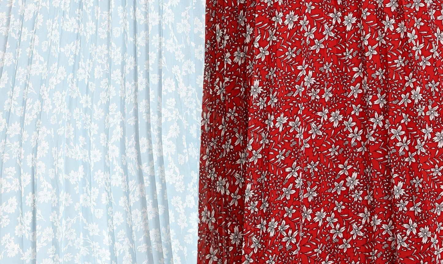 Women Georgette Floral Printed Skirts-Pack of Two-Red and Sky Blue