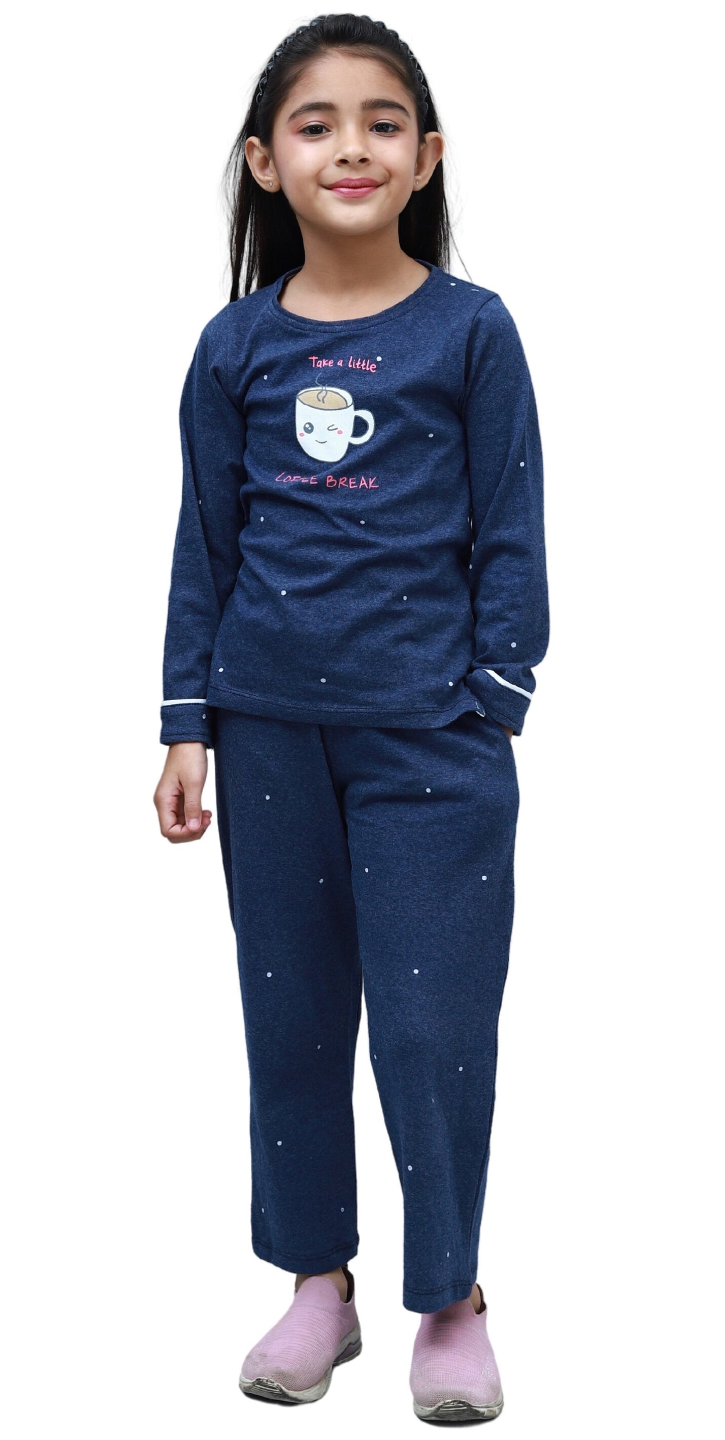 NUEVOSKIDDOS Kids' Printed Blue Cotton Jersey Night Suit