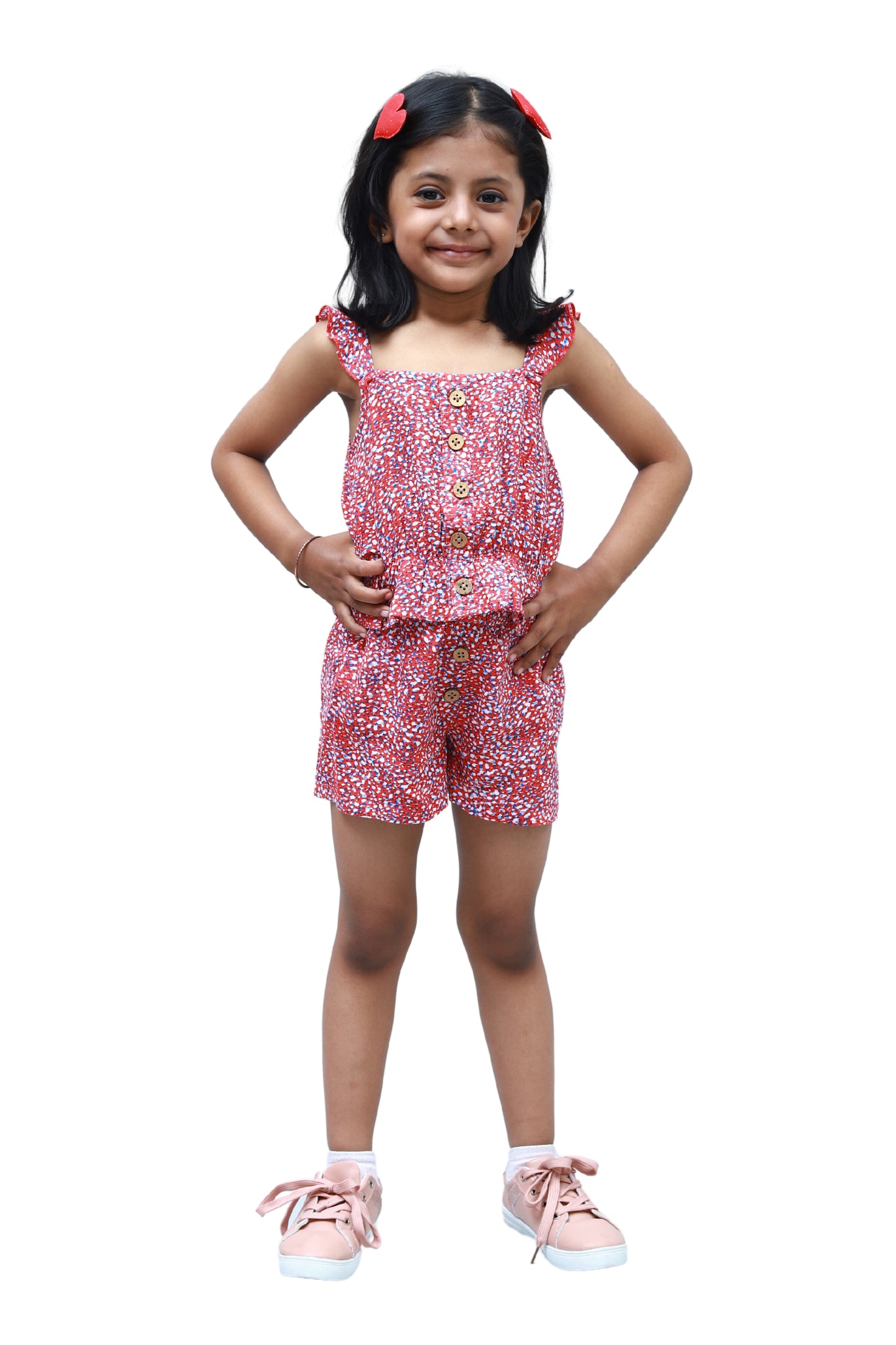 NUEVOSKIDDOS Red Multi Printed Top & Shorts Set for Kids