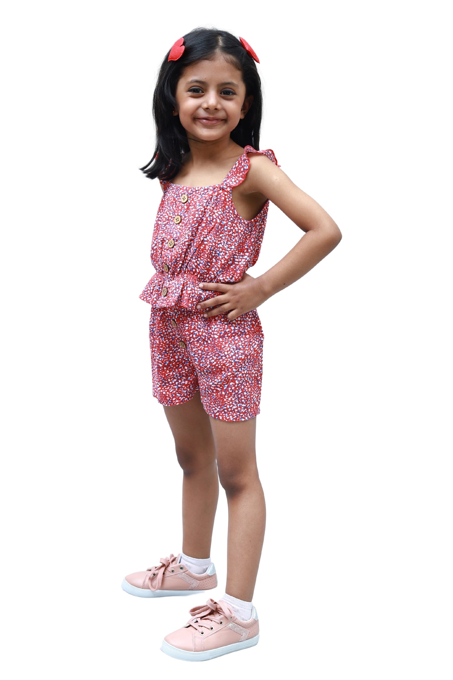 NUEVOSKIDDOS Red Multi Printed Top & Shorts Set for Kids