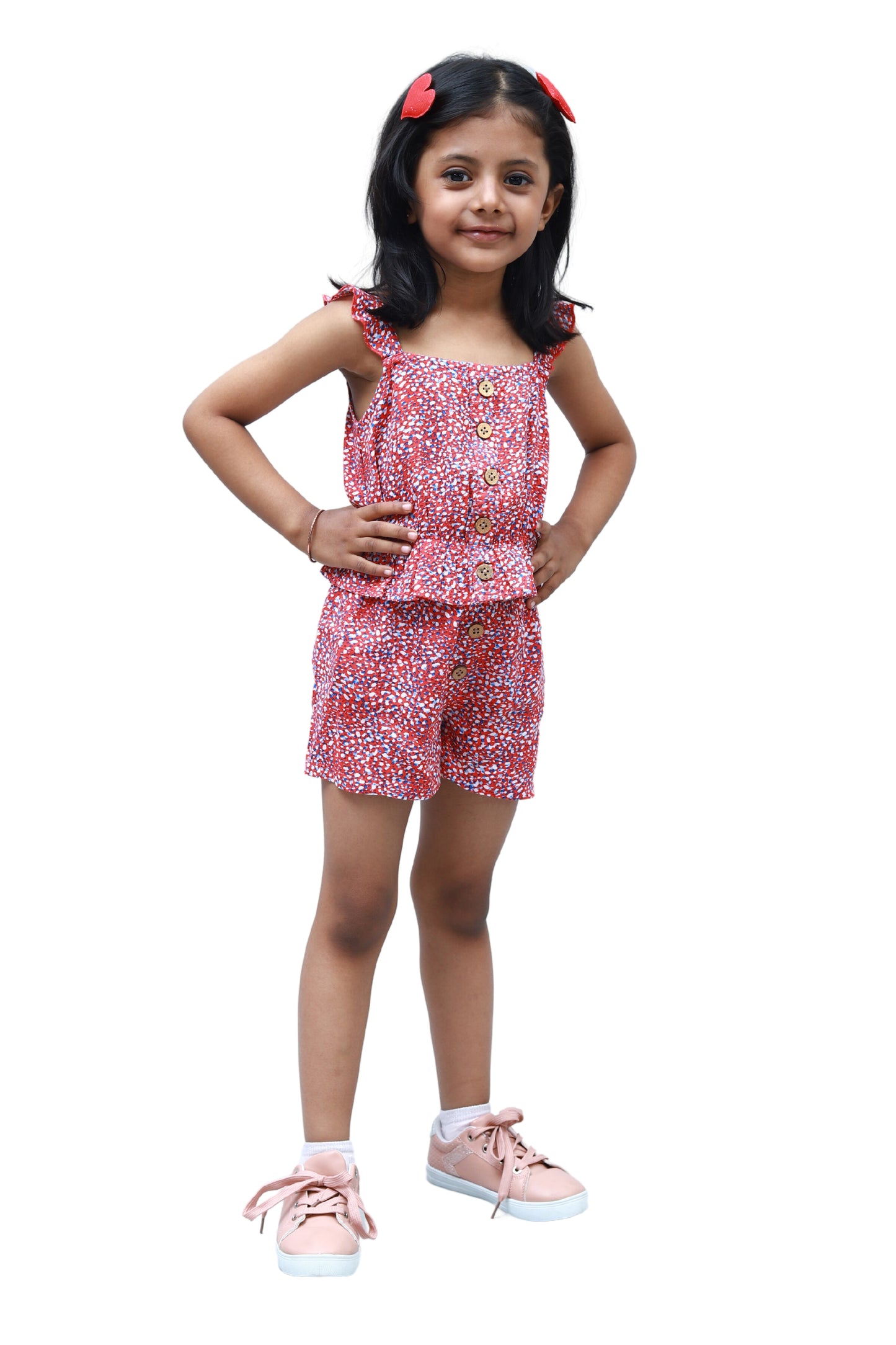 NUEVOSKIDDOS Red Multi Printed Top & Shorts Set for Kids