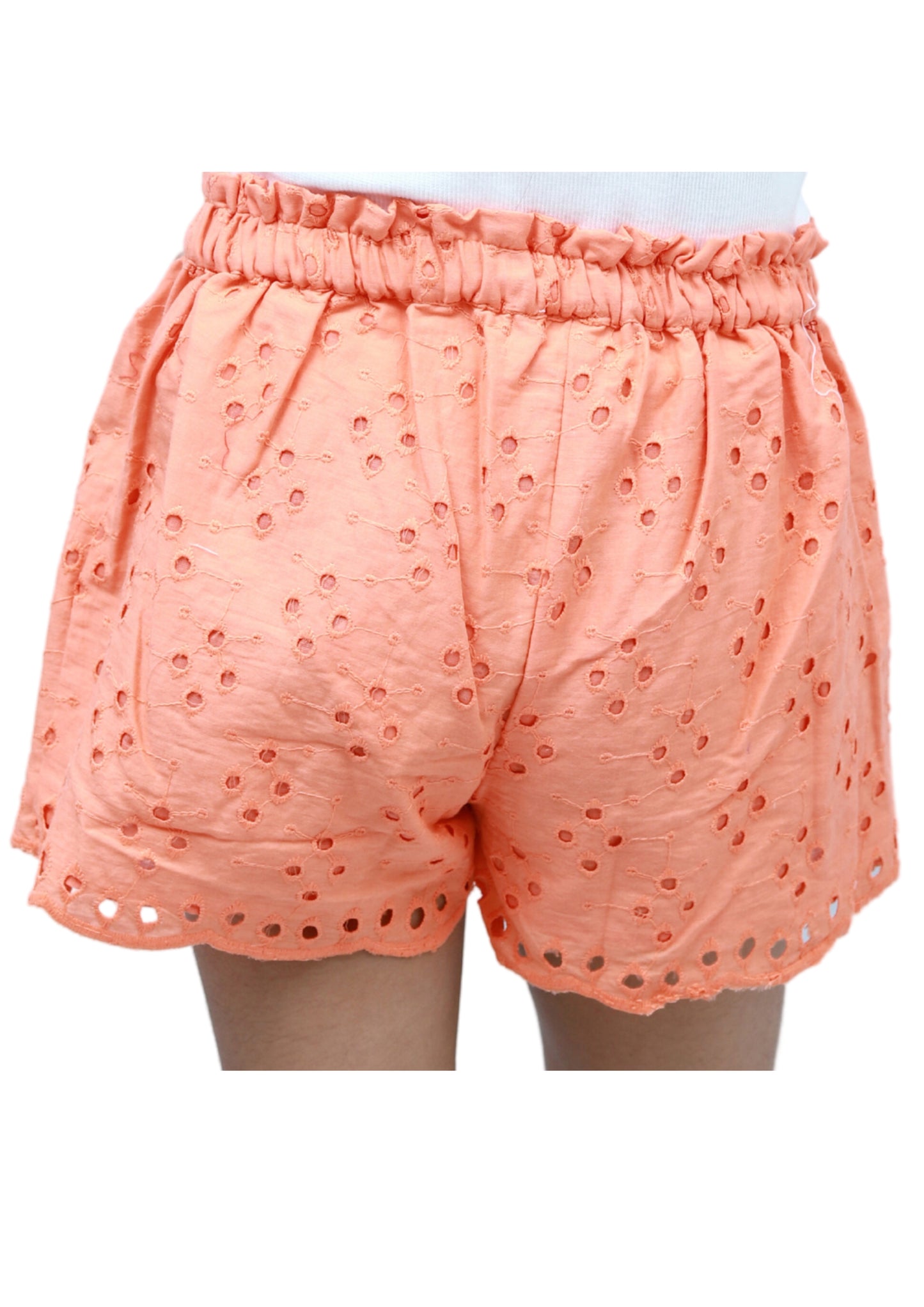 NUEVOSKIDDOS Girls' Orange Cotton Solid Shorts with Waist Braided Knot