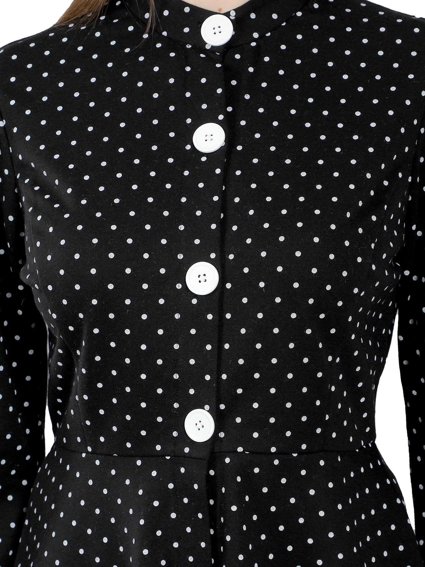 NUEVOSDAMAS Women Polka Dot Printed Peplum Jacket-Black