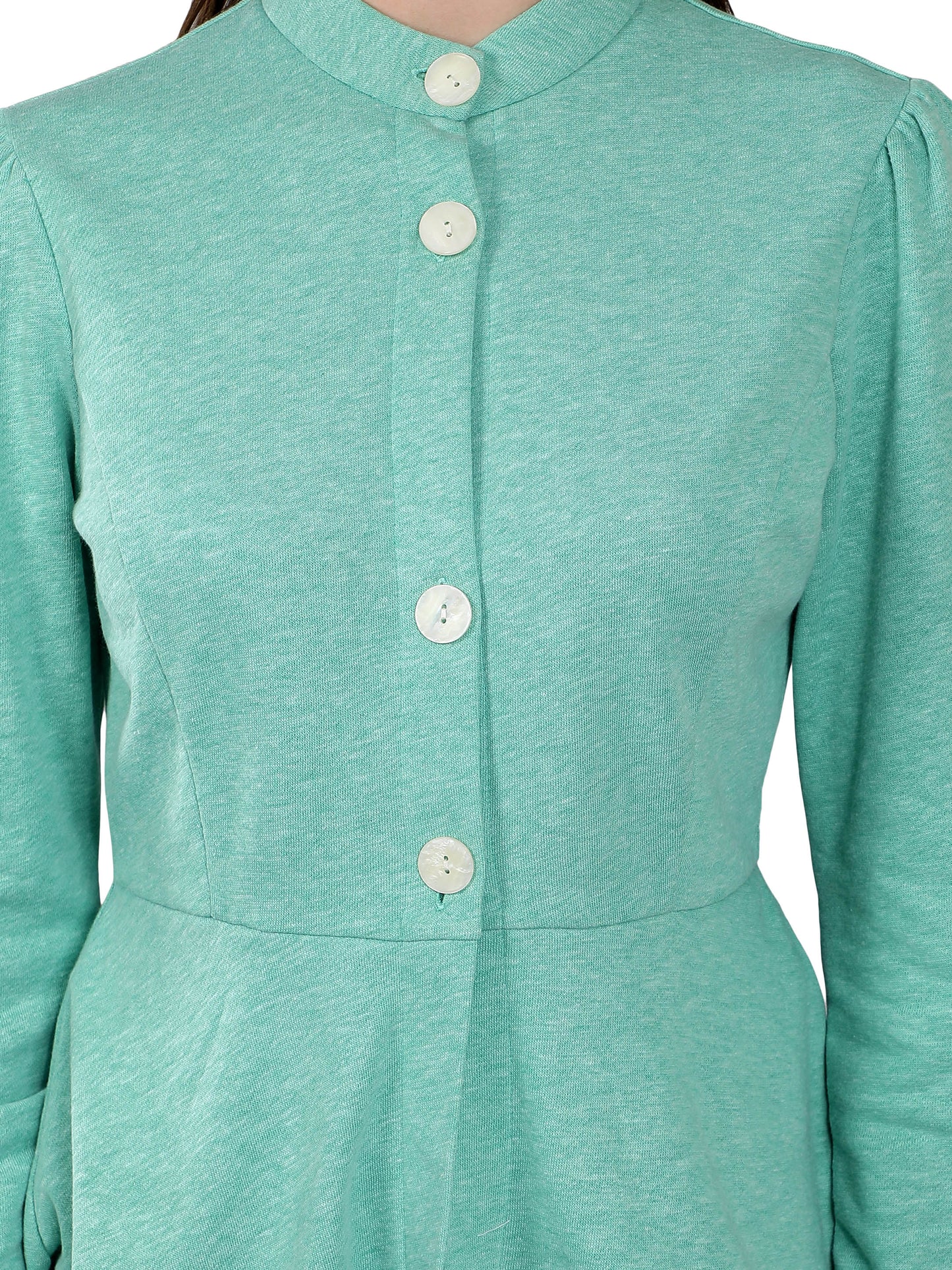 NUEVOSDAMAS Women Solid Peplum Jacket - Mint Green