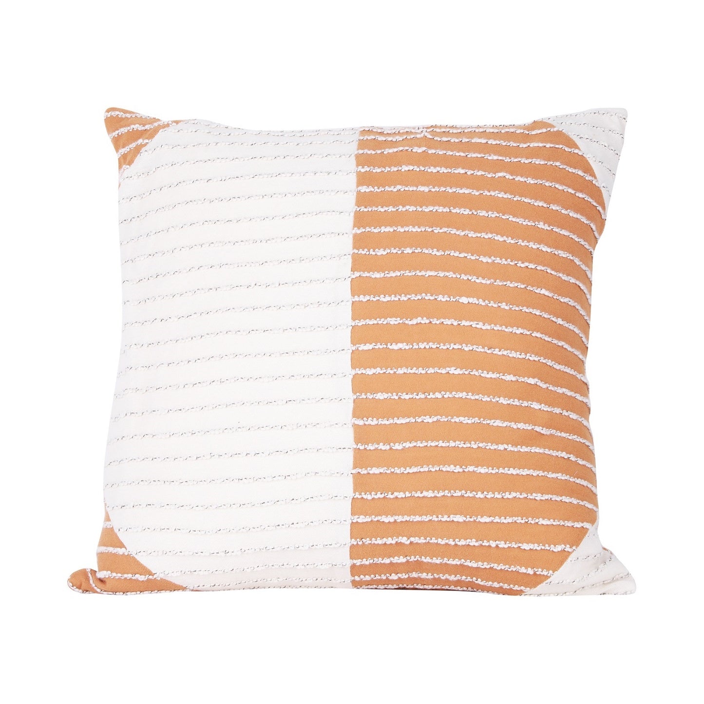 NUEVOSGHAR Inter Woven Vertical Stripe Cotton Jersey Cushion Cover | Home Décor Cushion Cover | Sofa Cushion Cover | Square Cushion Cover | Pack of 1 Piece_(18x18 inch)_Ivory/Mustard