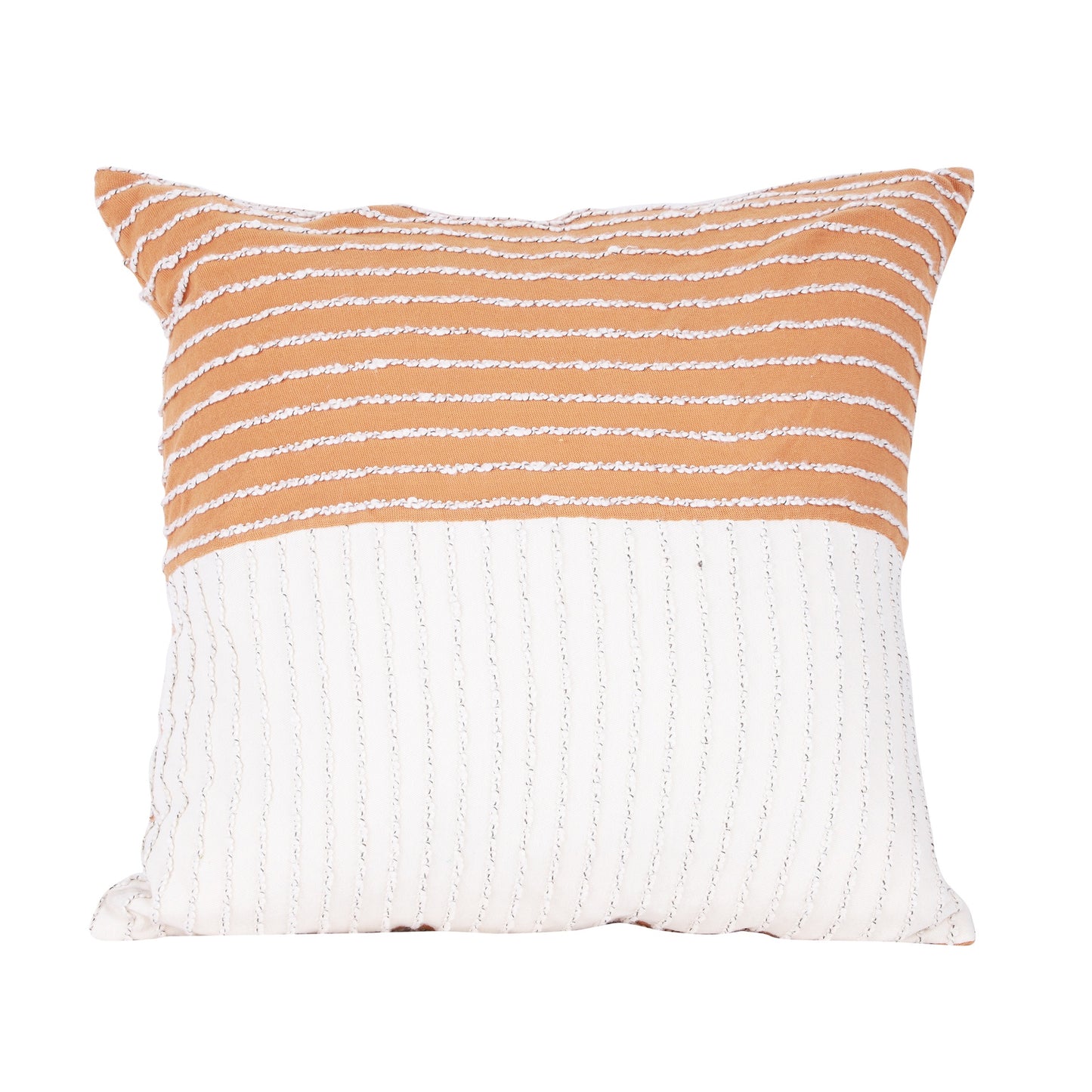 NUEVOSGHAR 100% Cotton Cushion Cover | Interwoven Horizontal Stripe Cushion Cover|Square Cushion for Bedroom,Living Room, Sofa, Office |Home Decorative Cushion | 18x18 Inch_ Ivory/Mustard