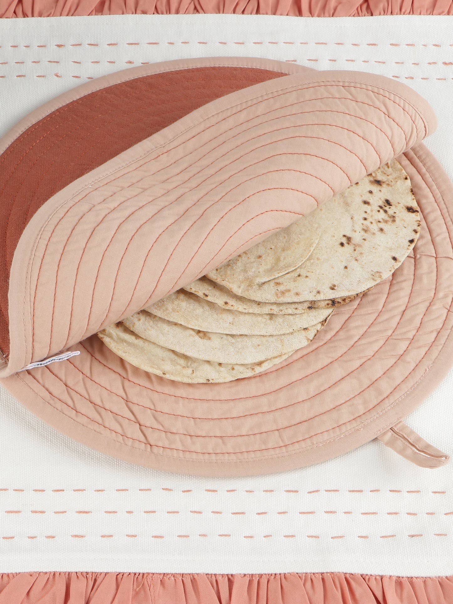 Pure Cotton Rectangle & Round Shape Roti/Chapati Cover Combo|Chapati Cloth Cover | Cotton Traditional Roti Warmer |Tortillas Cover| Kitchen Roti Keeper. Set-Pack of 2 Roti Covers(Rust/Peach)