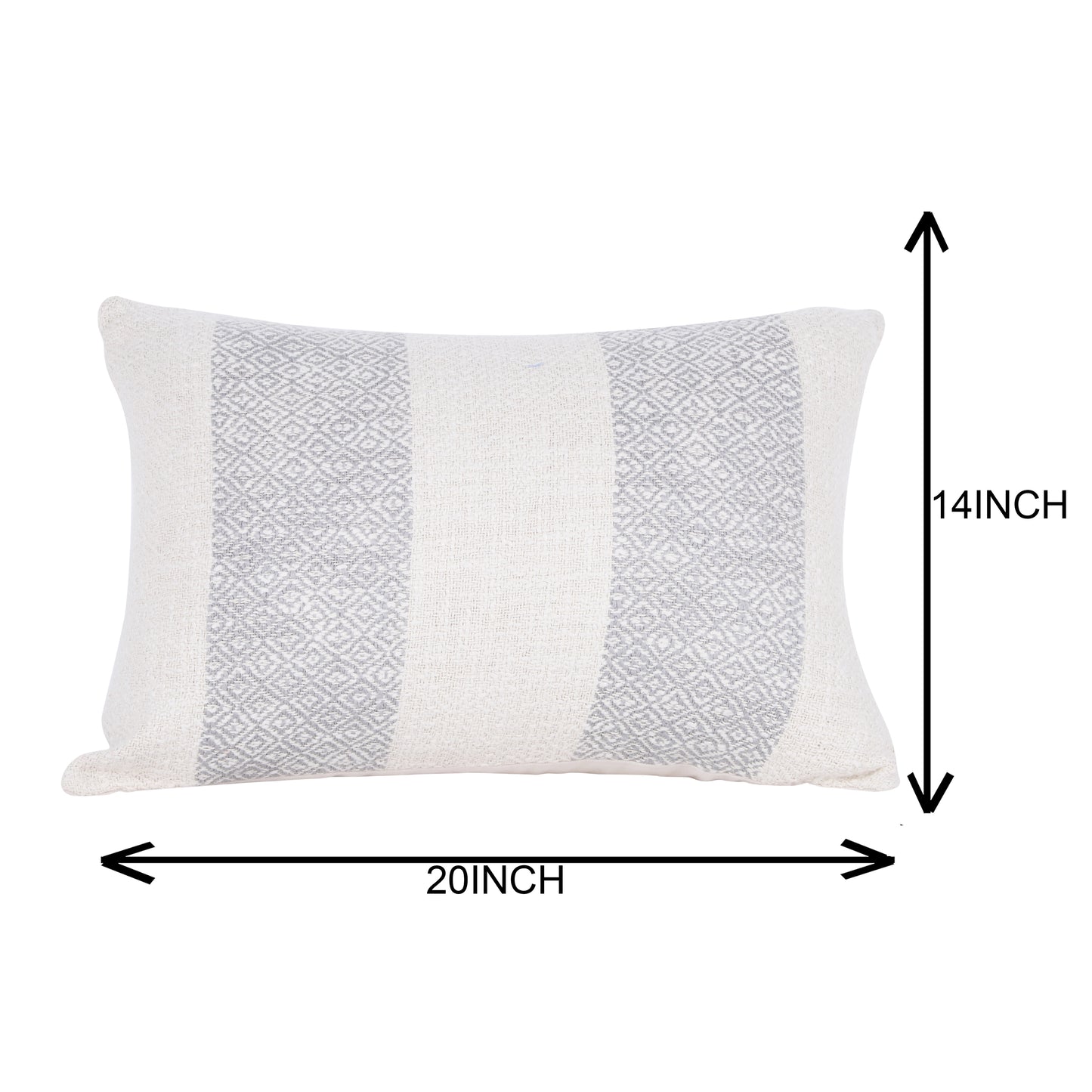 NUEVOSGHAR Cotton Pillow Cover | Rectangle Pillow for Sofa, Bed, Office | Home Decorative Pillow Cover for Bedroom, | Cotton Jacquard Vertical Band Stripe | Soft Eco Friendly | 14x20 Inch_ Beige/Grey