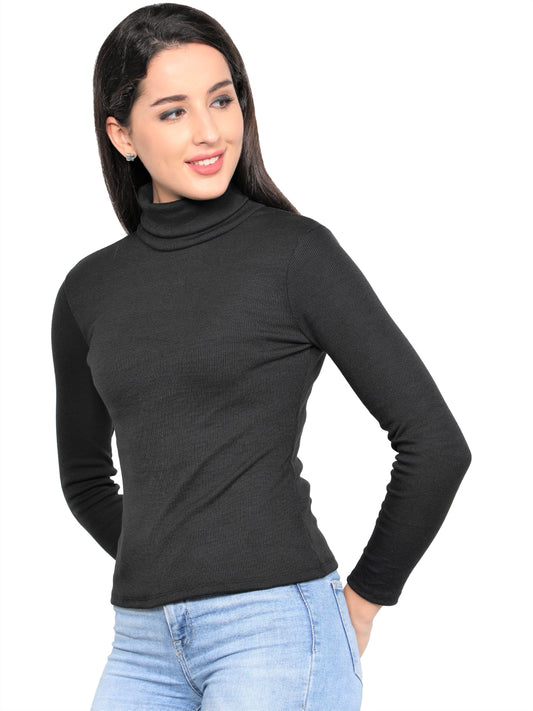NUEVOSDAMAS Women Solid Highneck|Sweater Cotton Lycra Rib
