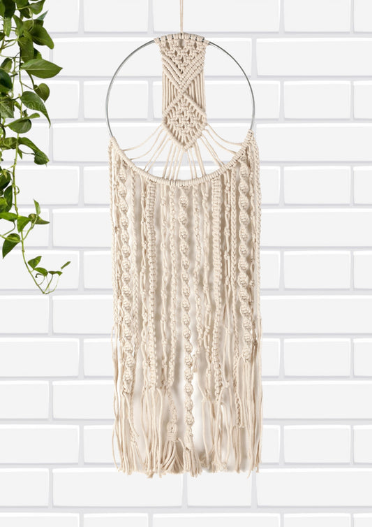 Macrame Dream Catcher | Wall Hanging Decor | Handmade Boho Wall Décor | Wall Hanging for Living Room & Bed Room|Circle Shape Wall Décor|Beige Natural Color