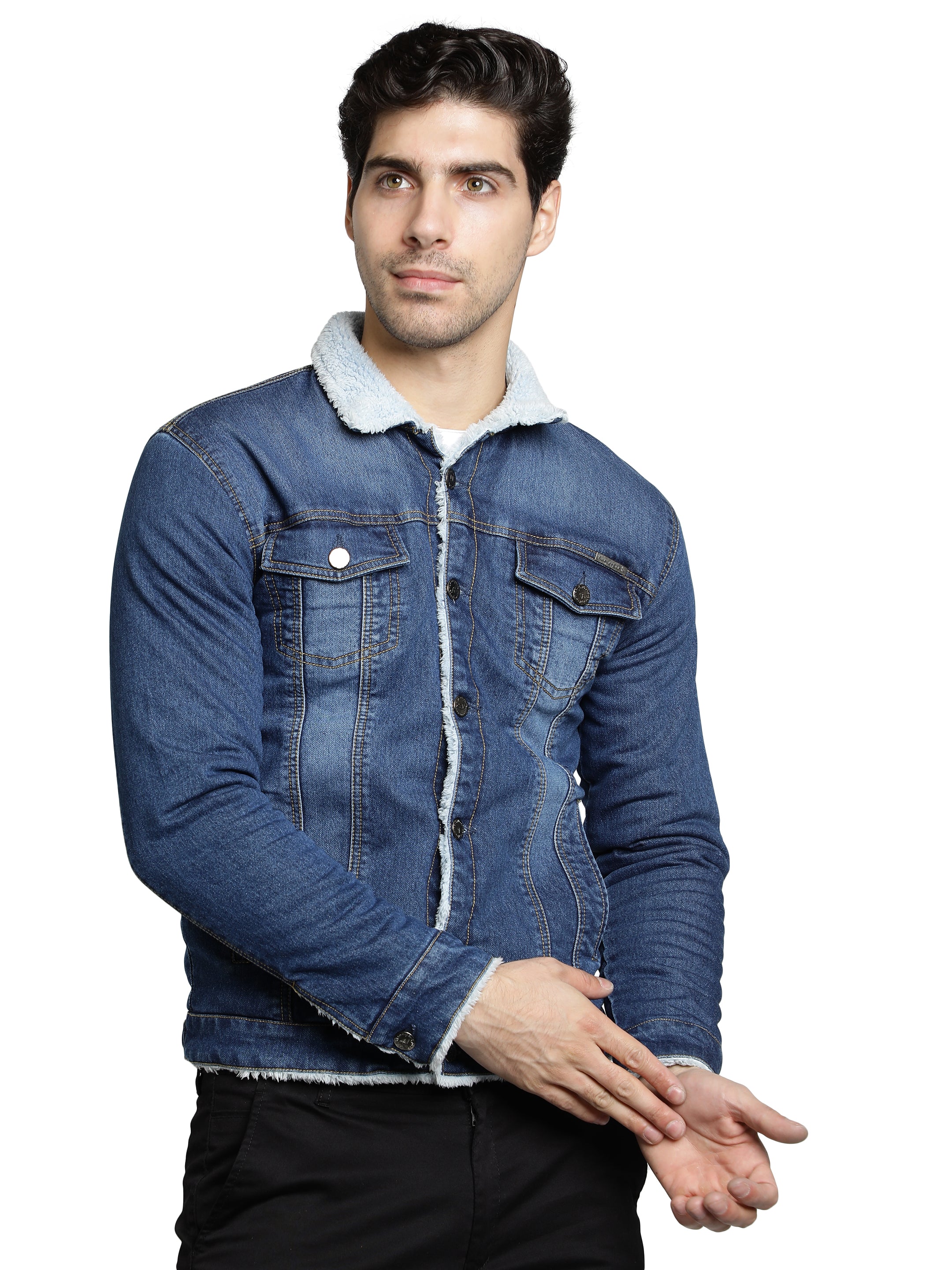 Men's Beige Solid Cotton Denim Jackets