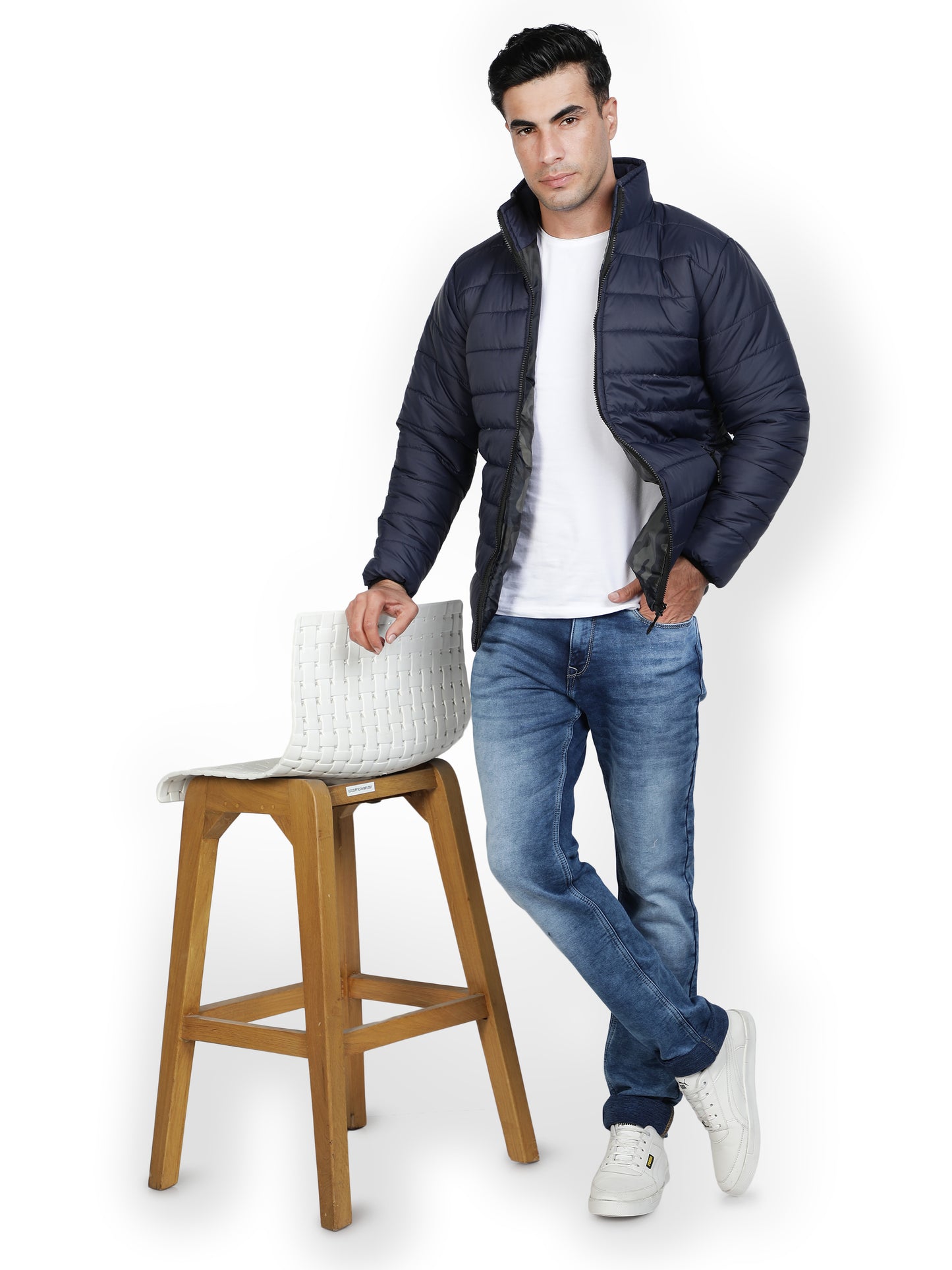 NUEVOSPORTA Men's Winter Solid Blue Quilted Puffer jacket