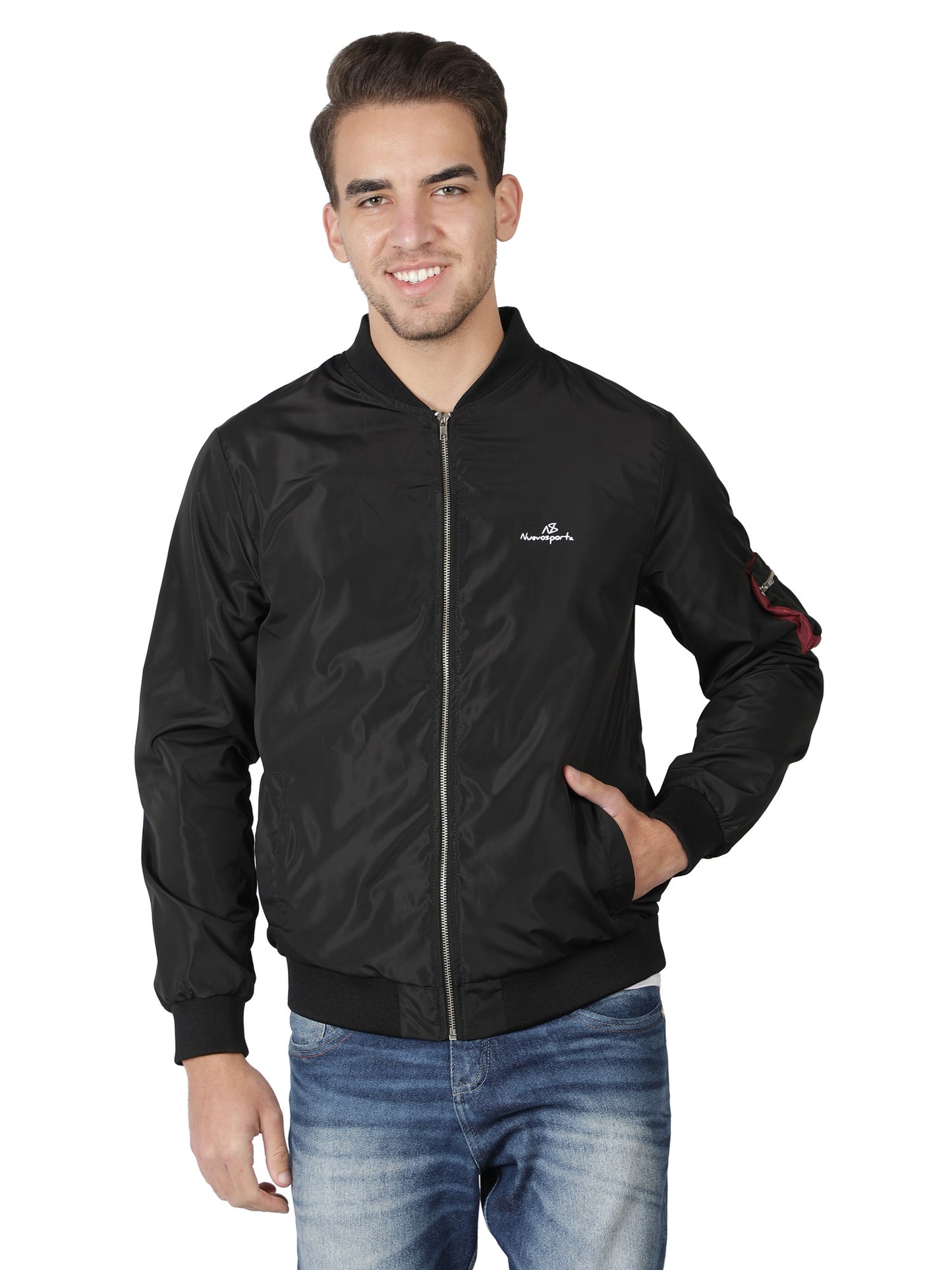 NUEVOSPORTA Men's Winter Solid Black Windcheater jacket