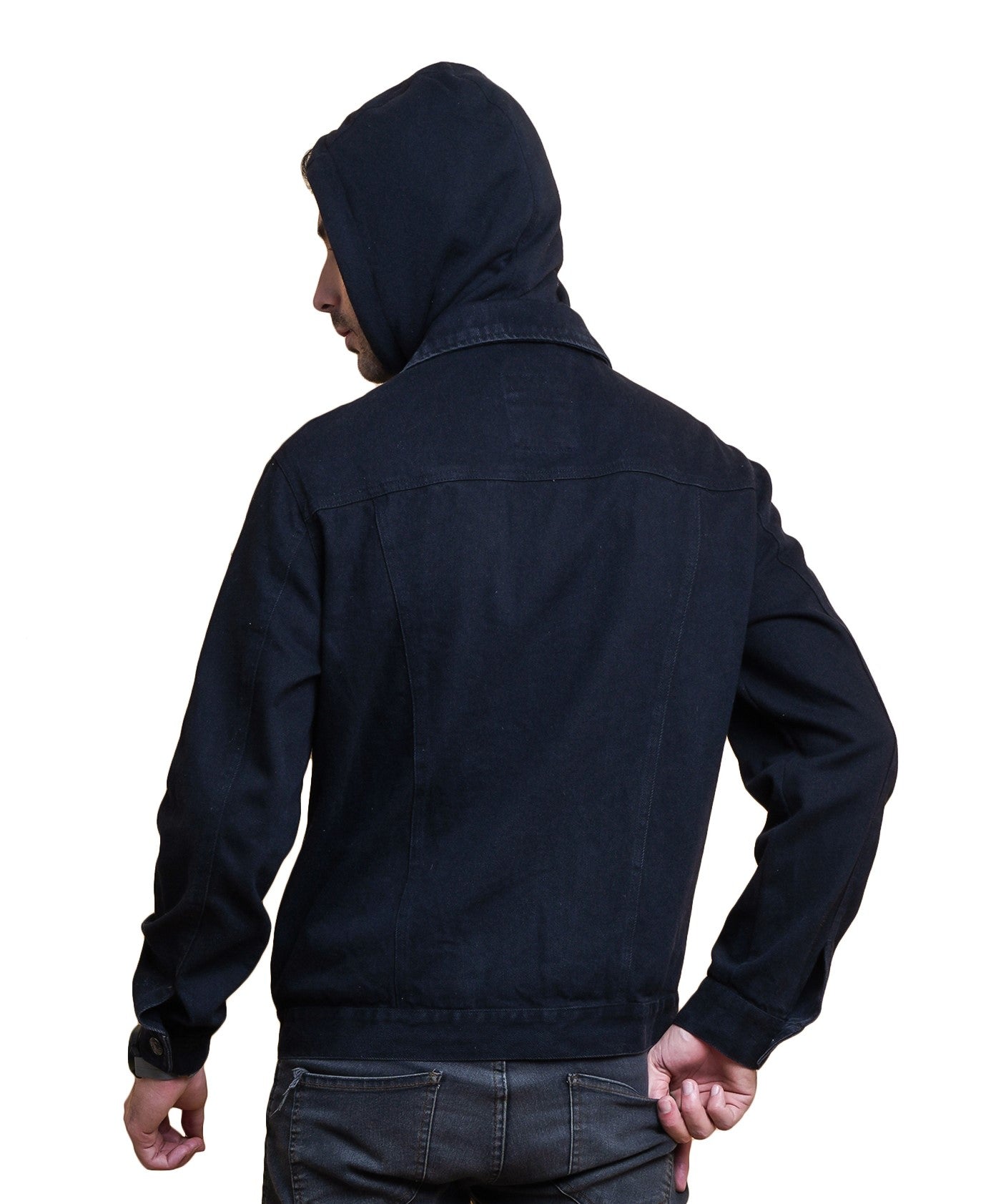 NUEVOSPORTA Denim Jacket with Hooded Blackberry for Men | Black