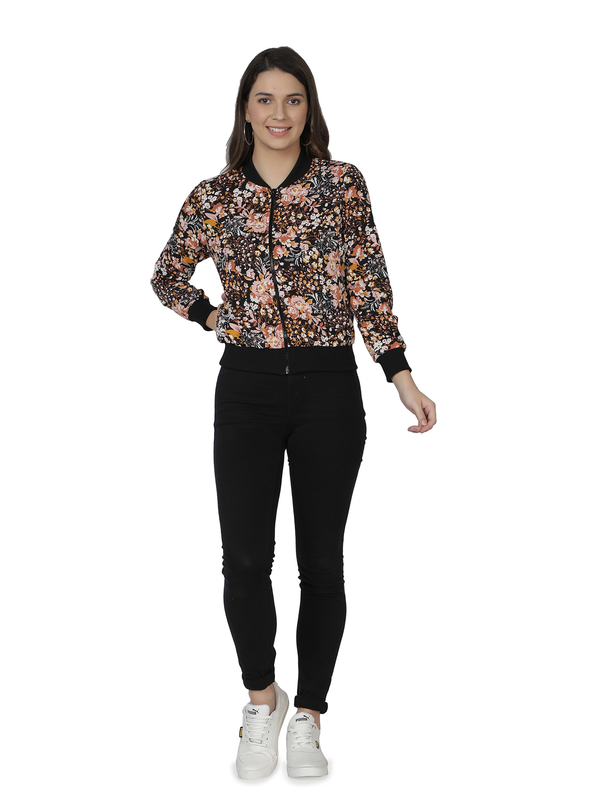 Full Sleeve Floral Print Women Bomber Jacket freeshipping - NUEVOSDAMAS