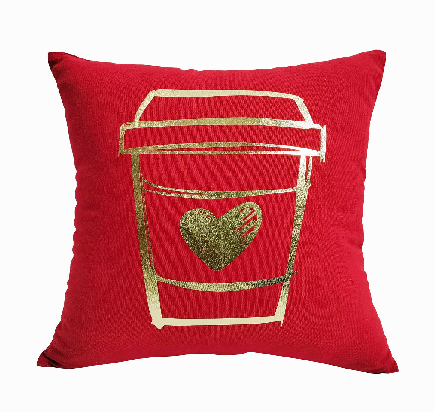 Valentine's Day Cotton Printed Cushion | Coffee Mug Printed Cushion Gift | Valentine Gift for Boyfriend Girlfriend | Couples Gift for Him / Her |16x16 Inch_Red