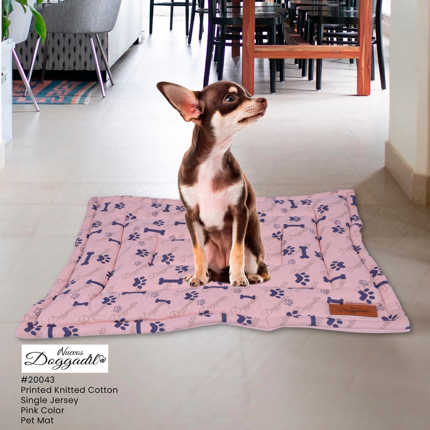 NUEVOS DOGGADIL Printed Pet Bed Mattress | Soft Cozy Cotton Rectangle Flat Bed | Washable Padded Pet Bed| Light Weighted Dog Flat Mat Blue/ Pink