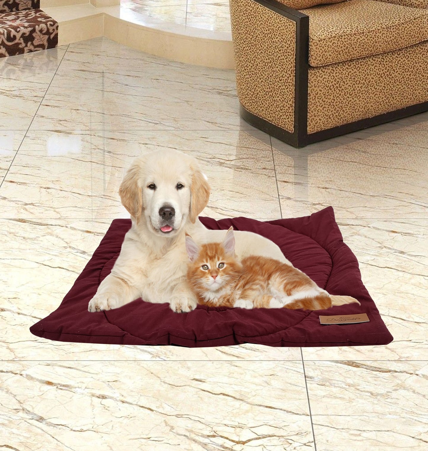 NUEVOS DOGGADIL Solid Cotton Quilted Rectangle Pet Bed Mattress | Washable Padded Pet Bed| Light Weighted Dog Mattress Maroon