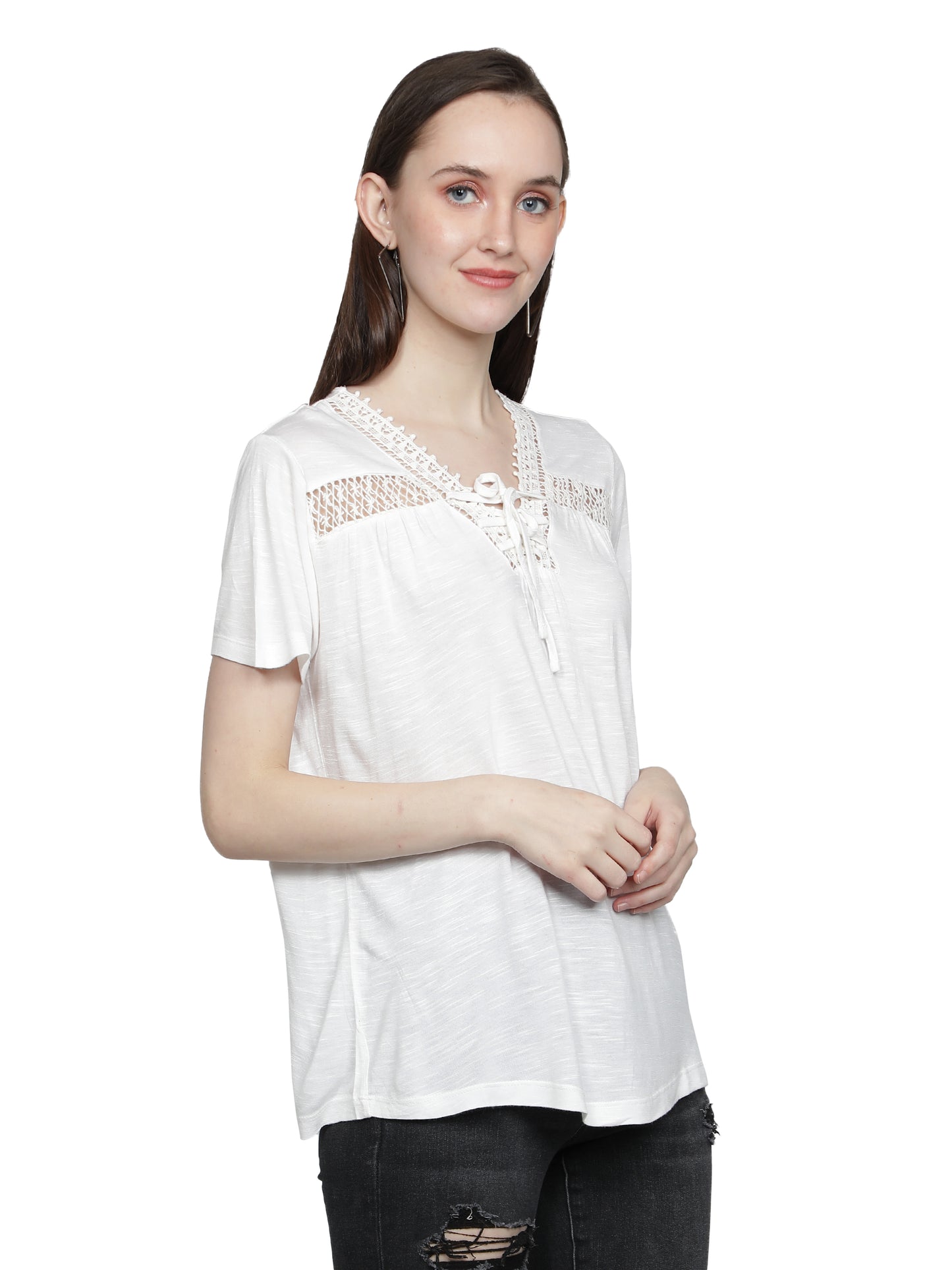 NUEVOSDAMAS Women Cotton Solid White Top