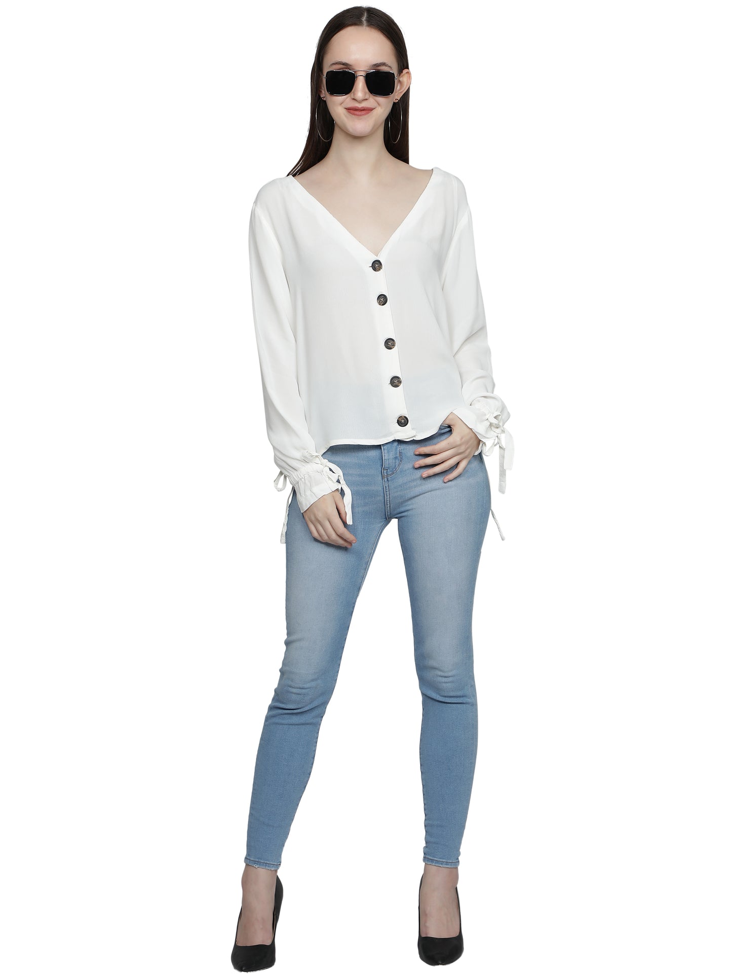 NUEVOSDAMAS Women Rayon Solid White Shirt Top