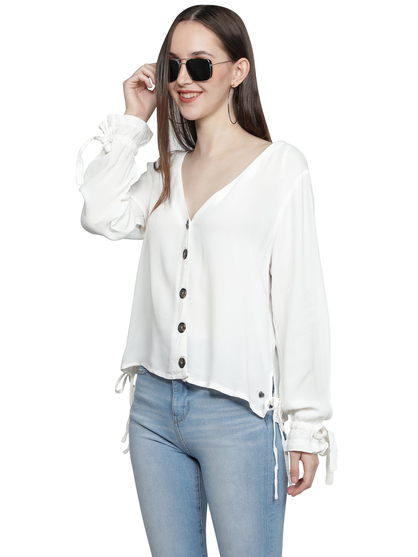 NUEVOSDAMAS Women Rayon Solid White Shirt Top