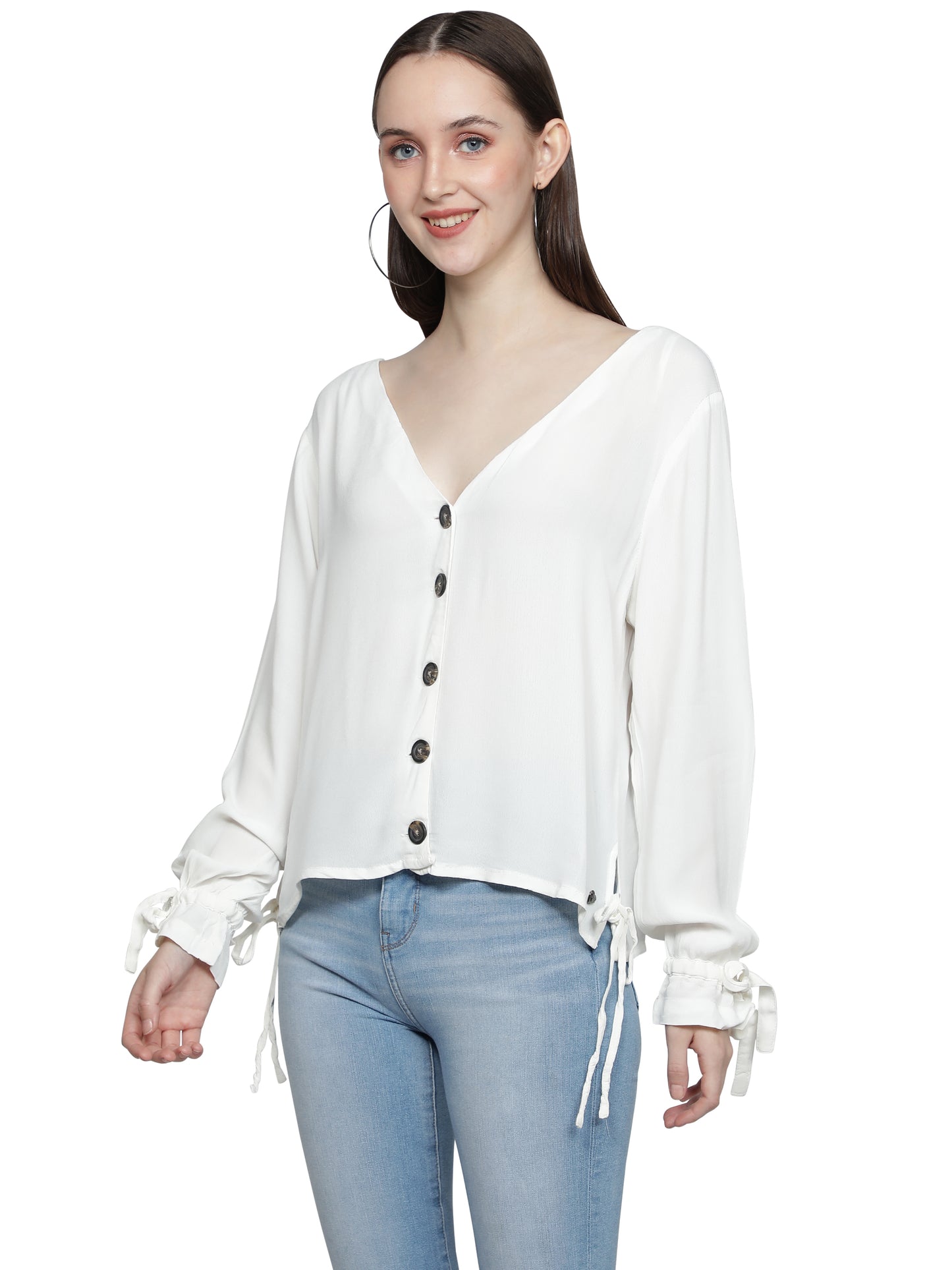 NUEVOSDAMAS Women Rayon Solid White Shirt Top