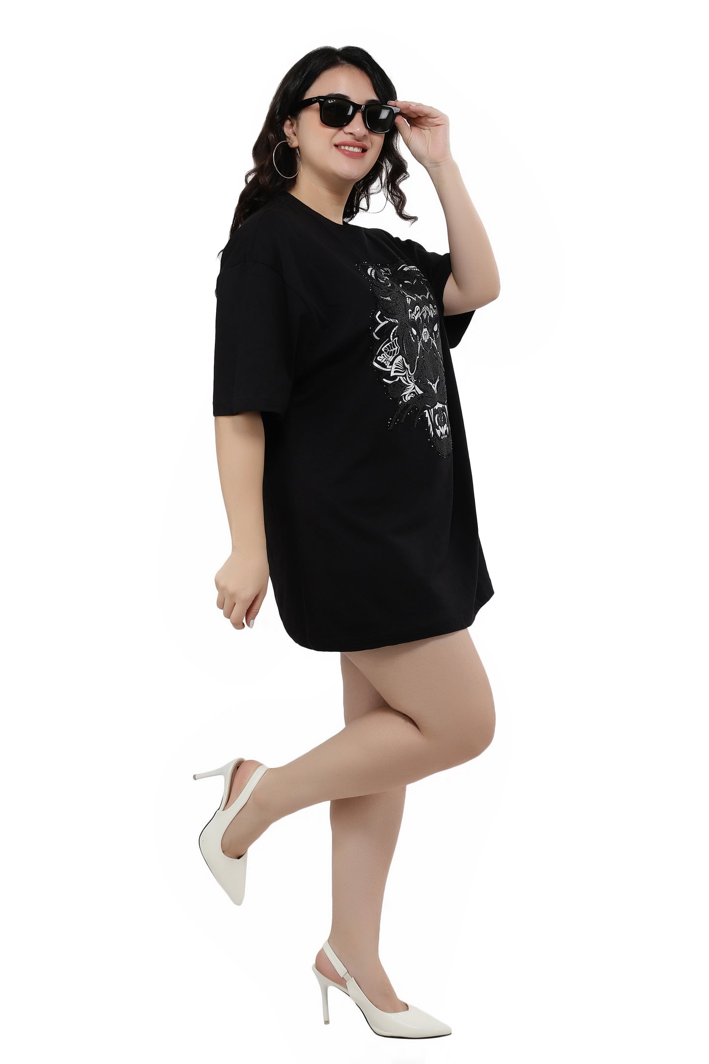 NUEVOSDAMAS Women Cotton Graphic Printed Half Sleeve Women's Black T-Shirt