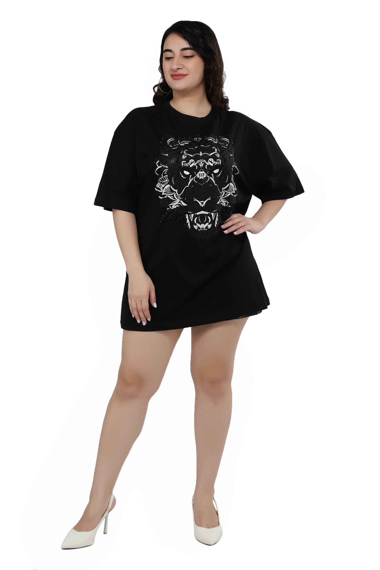 NUEVOSDAMAS Women Cotton Graphic Printed Half Sleeve Women's Black T-Shirt