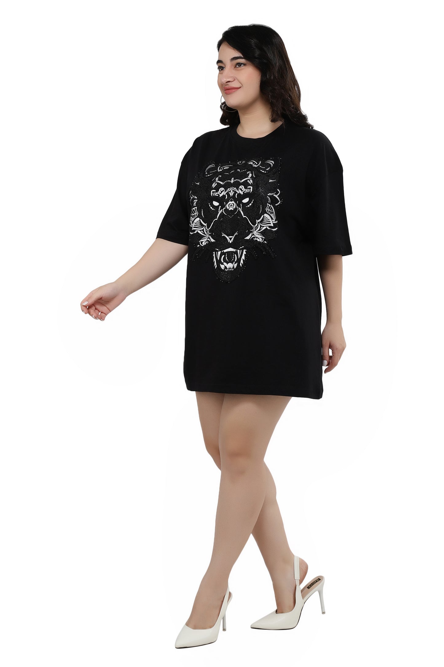 NUEVOSDAMAS Women Cotton Graphic Printed Half Sleeve Women's Black T-Shirt