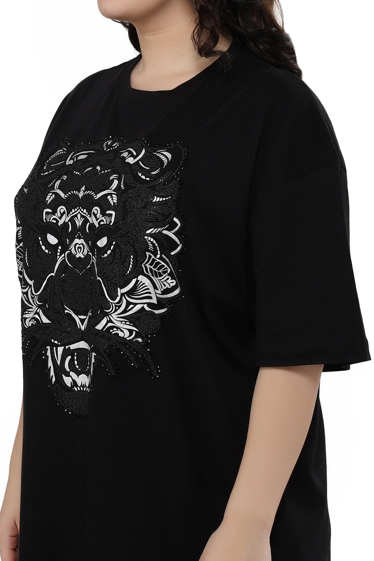 NUEVOSDAMAS Women Cotton Graphic Printed Half Sleeve Women's Black T-Shirt