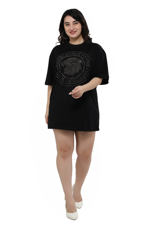 NUEVOSDAMAS Women Cotton Graphic Printed Half Sleeve Women's Black T-Shirt