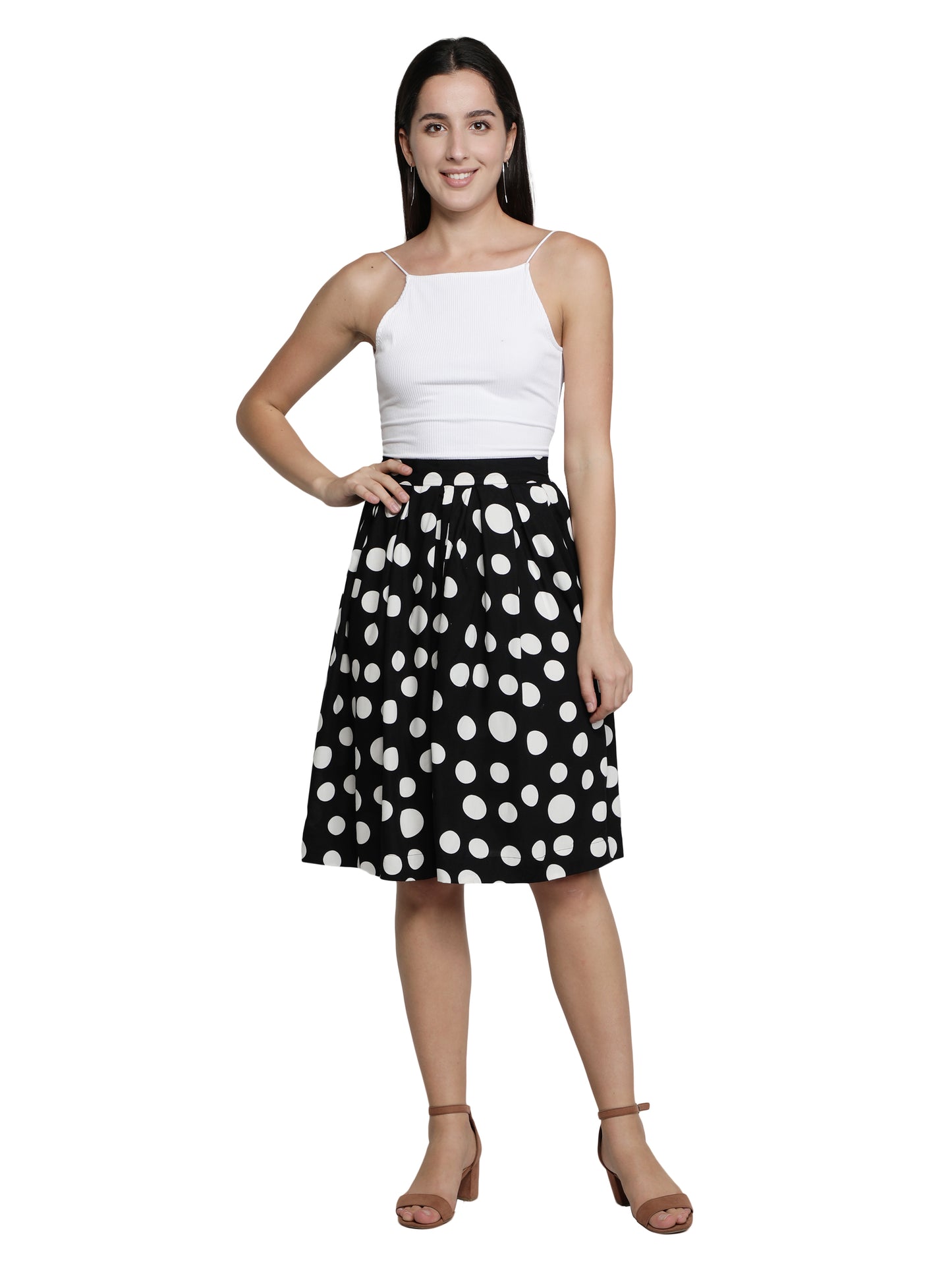 Women Polka Print A-line Black, White Skirt freeshipping - NUEVOSDAMAS