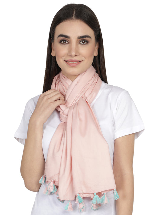 Pure Cotton Yarn Dyed Check Stole Scarf With Tassels (Pink)