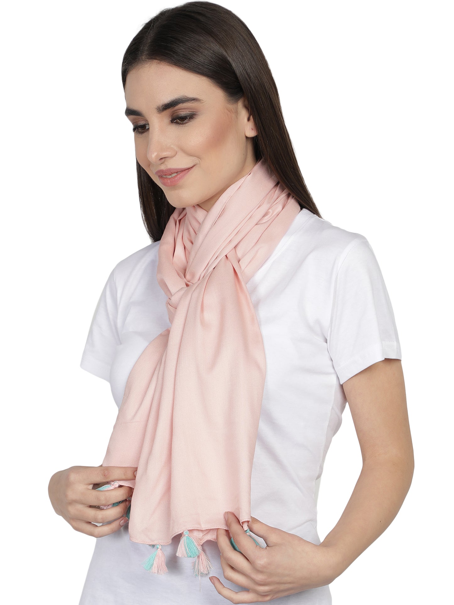 Pure Cotton Yarn Dyed Check Stole Scarf With Tassels (Pink)