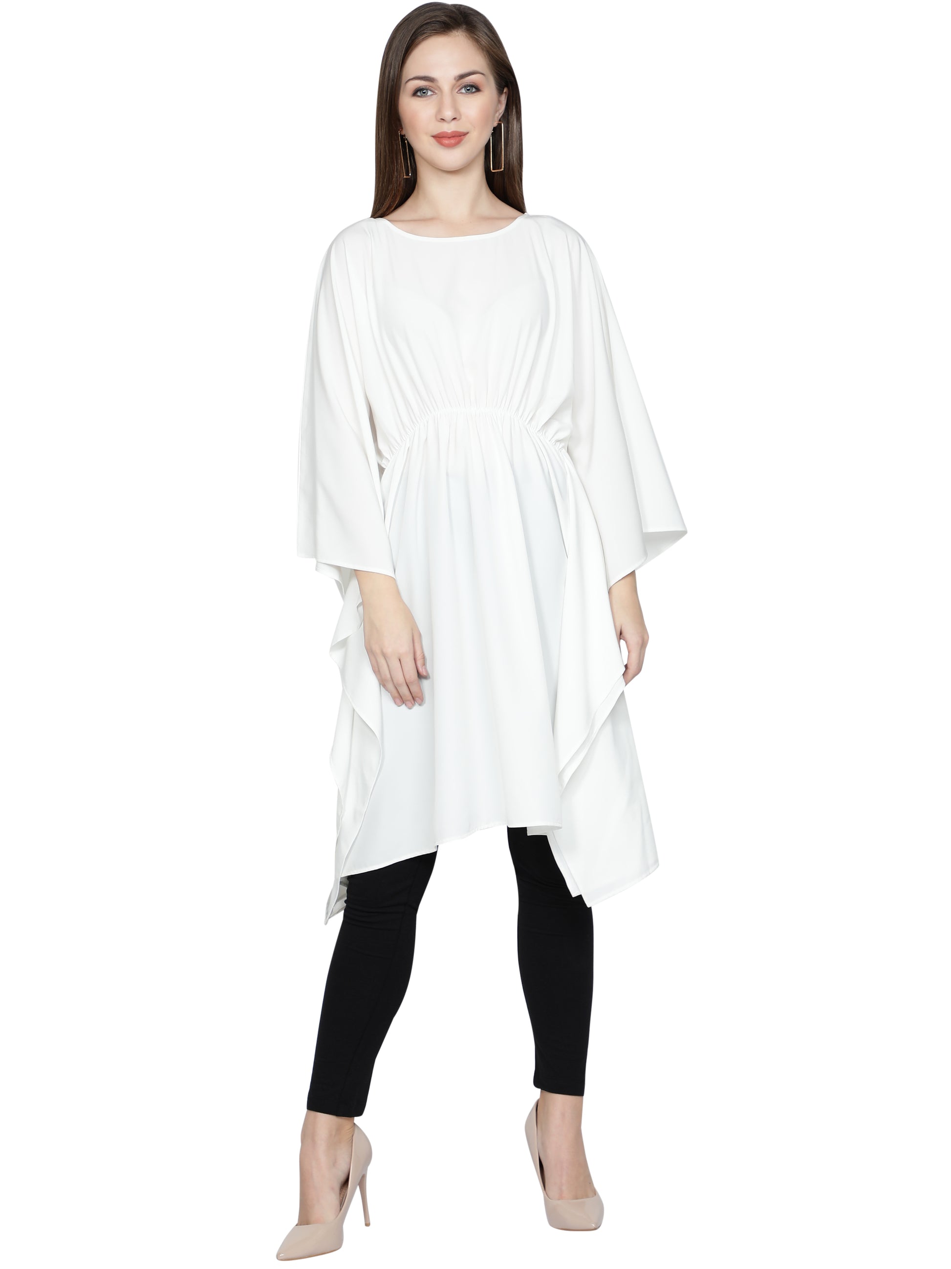 Solid White Poly Crepe Women Kaftan freeshipping - NUEVOSDAMAS